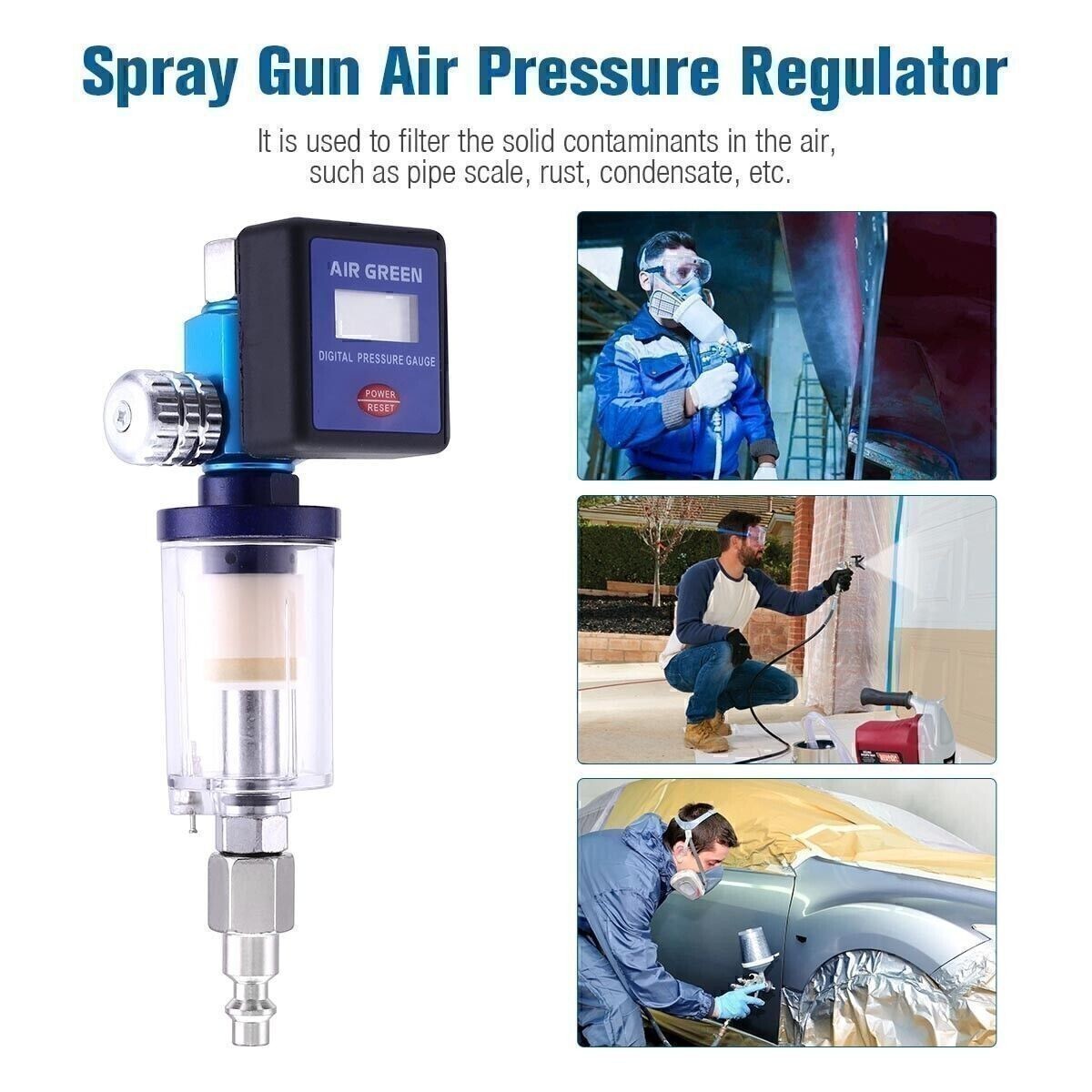 1/4" Air Flow Regulator Digital Pressure Gauge Filter Tool For Paint Spray Gun