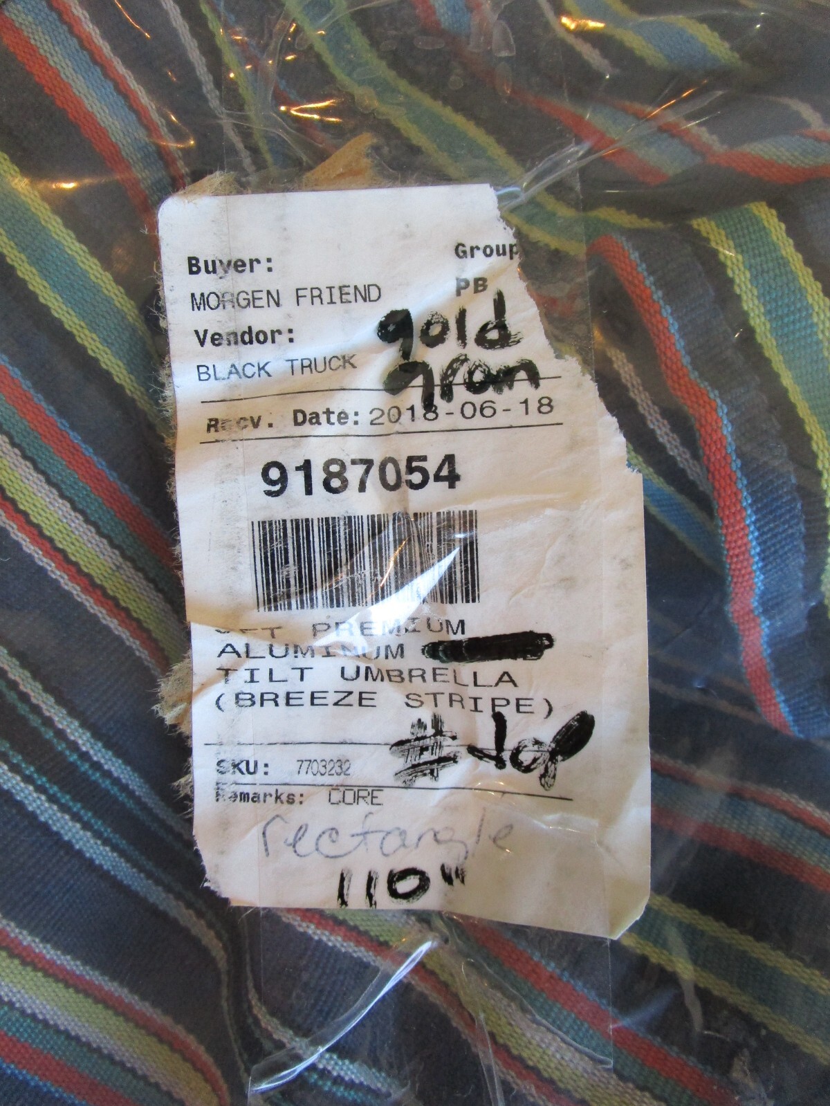 Pottery Barn replacement Preminum aluminum tilt umbrella rectangle stripe sample