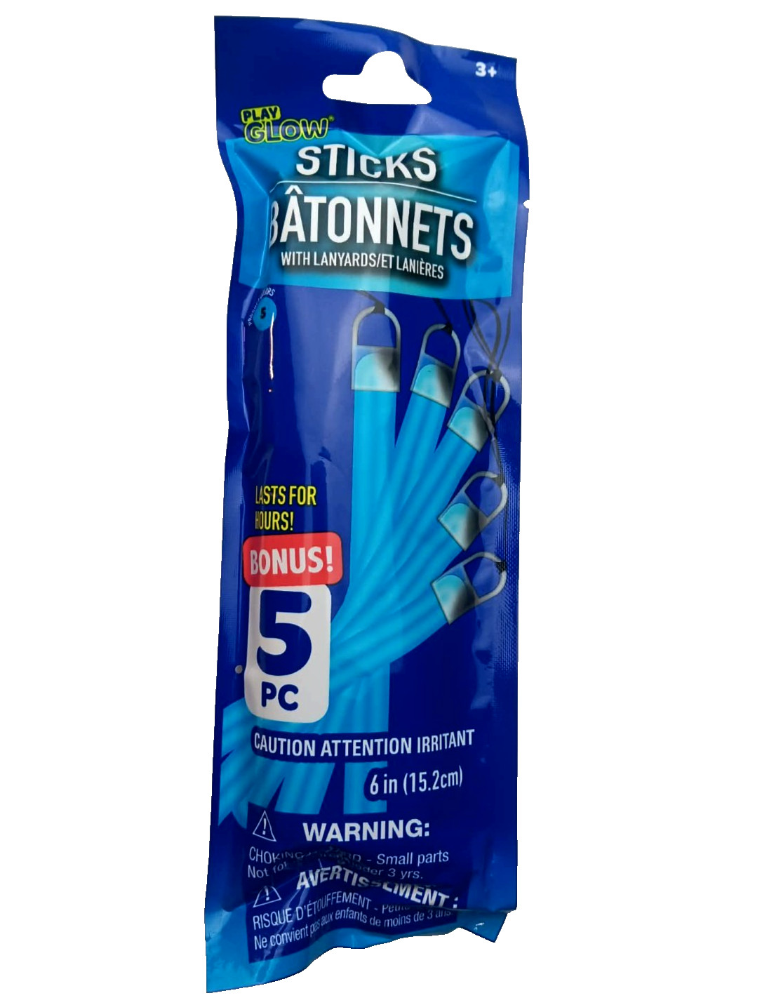 (Pack of 5) Glow Sticks w/ Lanyards Blue 6 Inch Last For Hours