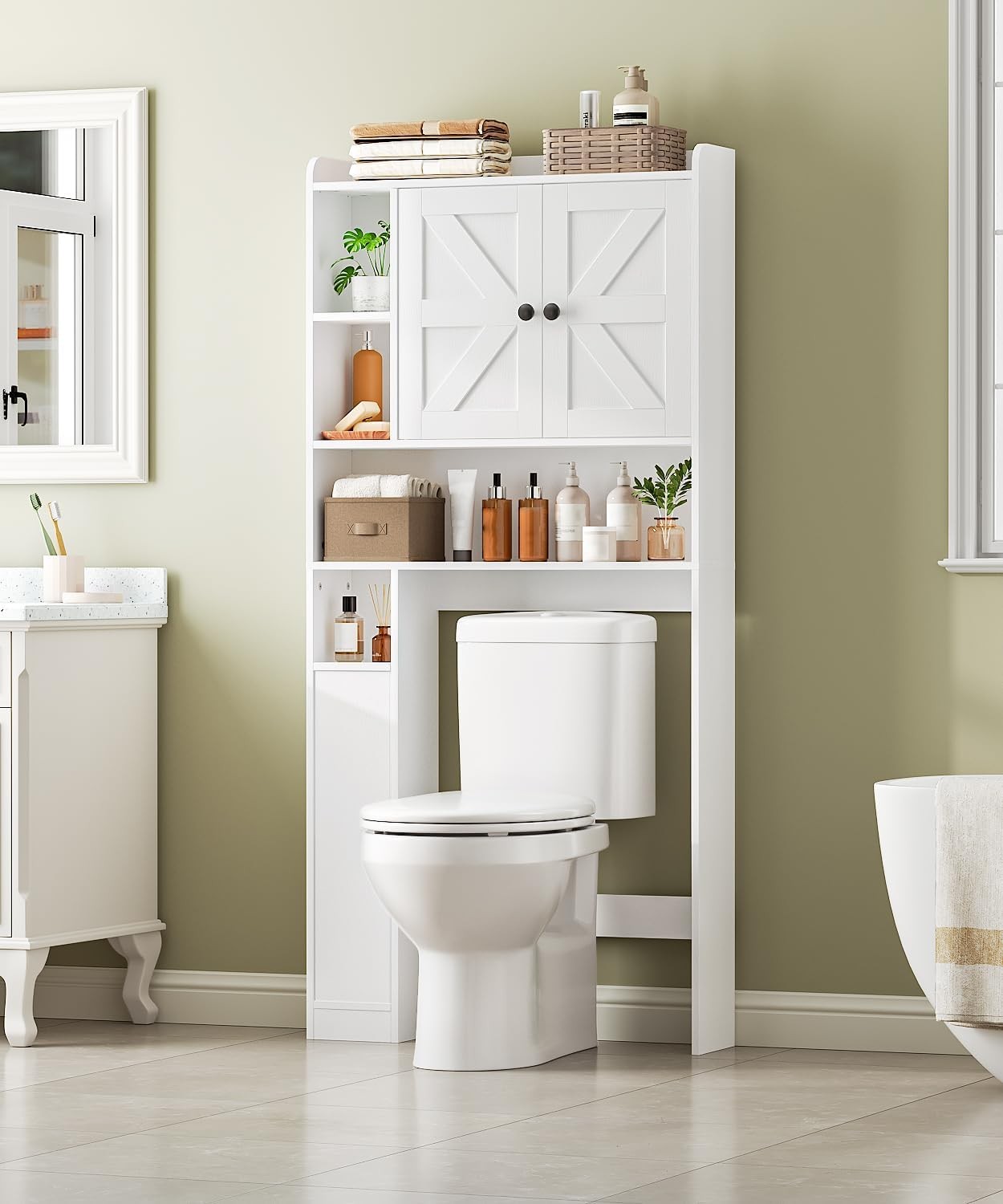 HOOBRO Over The Toilet Storage Cabinet Farmhouse Bathroom Storage Organizer