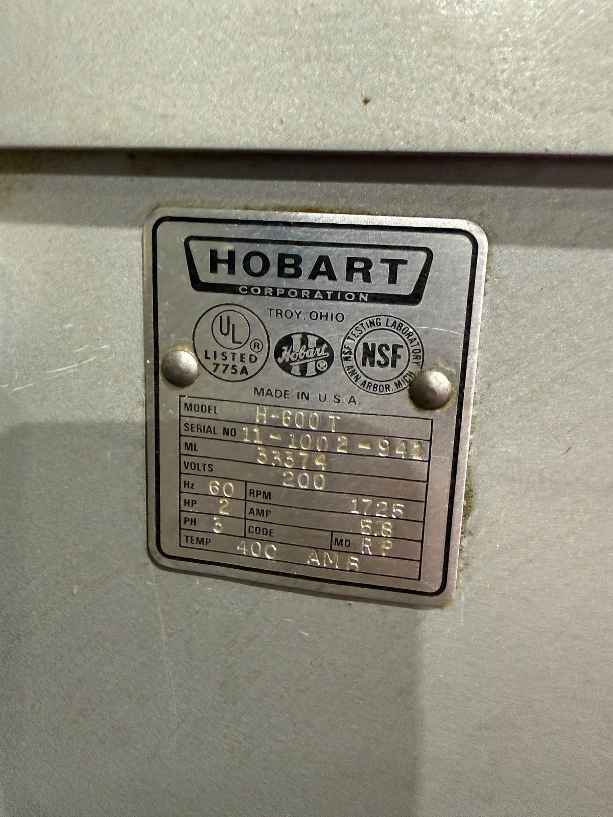 HOBART H600T COMMERCIAL 60 QT BAKERY DOUGH MIXER W/ WHISK ATTACHMENT ONLY