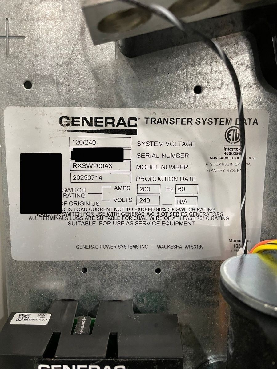 GENERAC RXSW200A3 Smart Transfer Switch 200A, 120/240V, 60Hz*