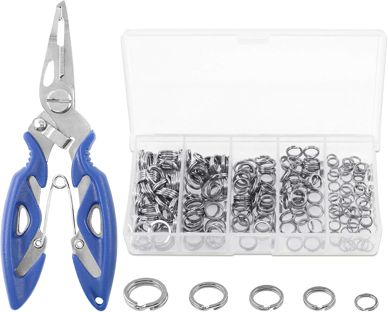 201Pcs 5 Size Fishing Stainless Steel Lures Split Rings For Fish Snap Connector