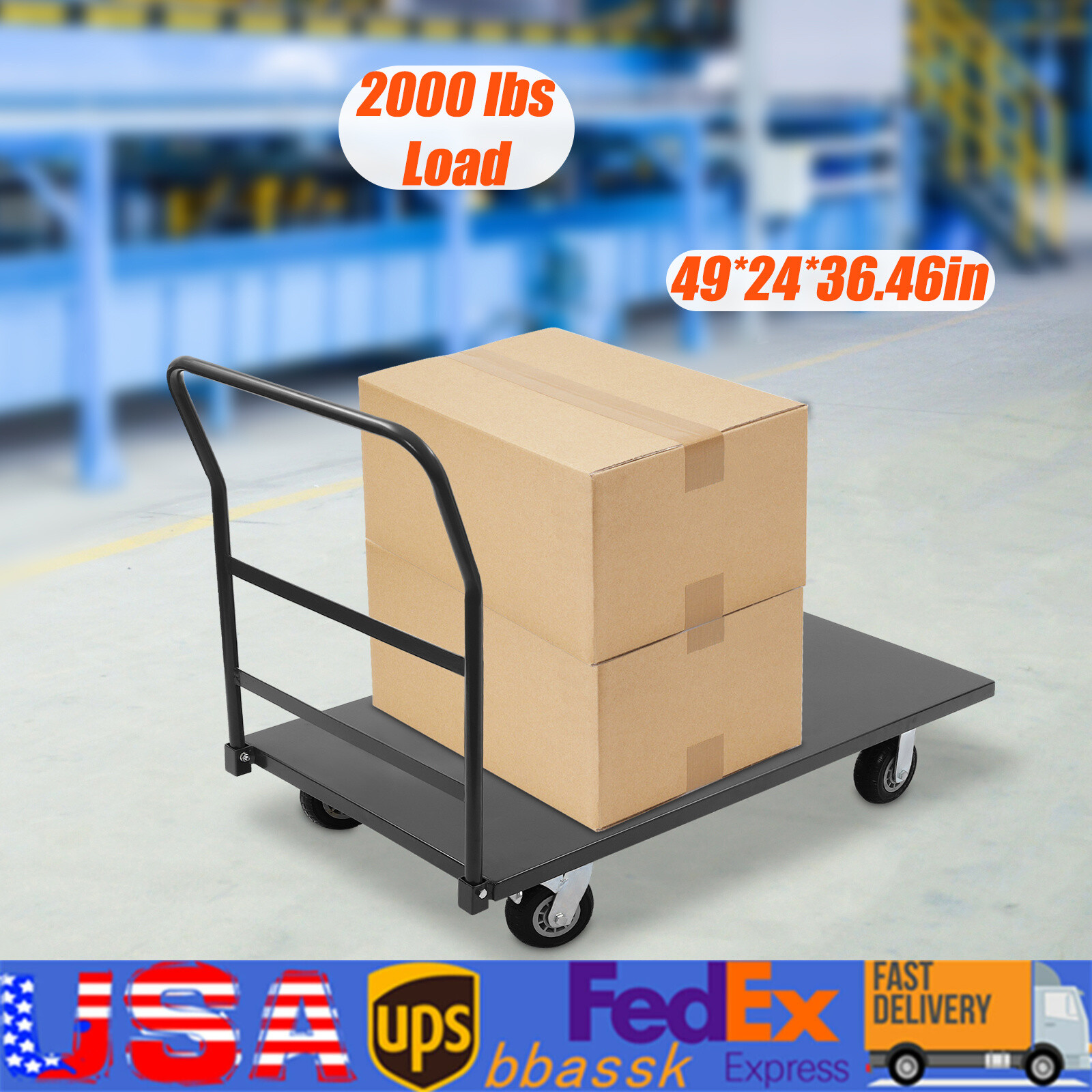 2000Lbs Platform Cart Dolly Industrial Flat Dolly Cart Hand Truck Trolley Heavy
