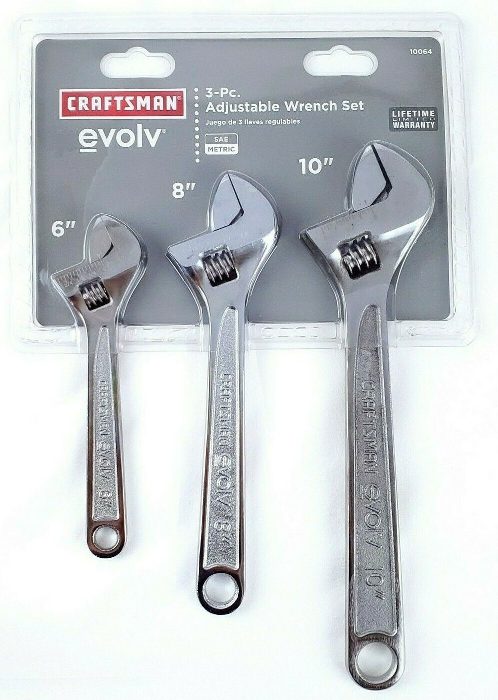 Craftsman 3 Piece Adjustable Wrench Set - 6, 8, 10 inch length (Damaged Packing)
