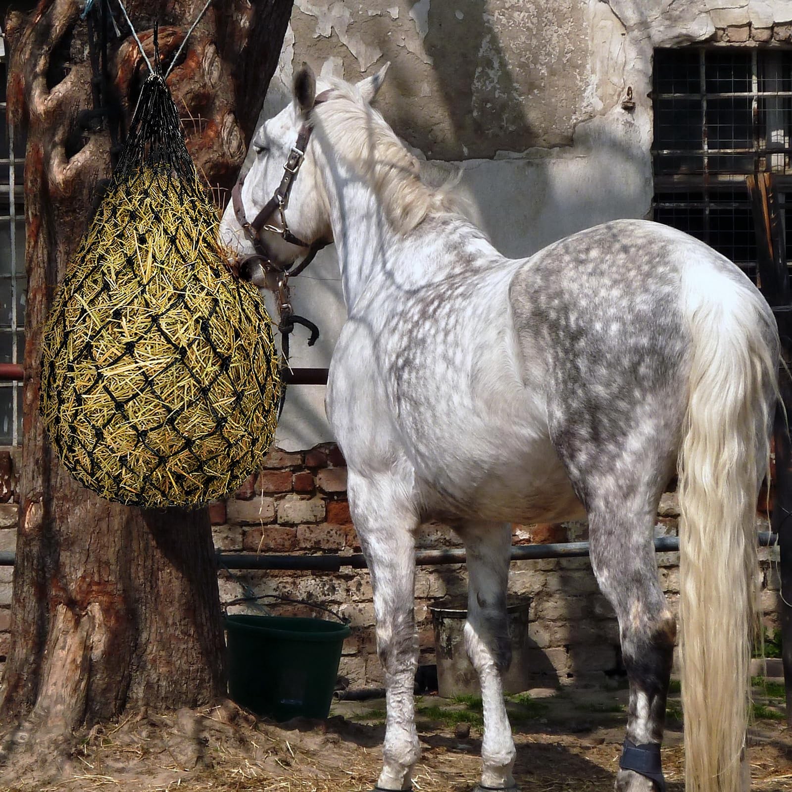 40" Hay Net Nylon Rope for Horses Goat Sheep Hanging Slow Feed Hay Bag 2 pcs