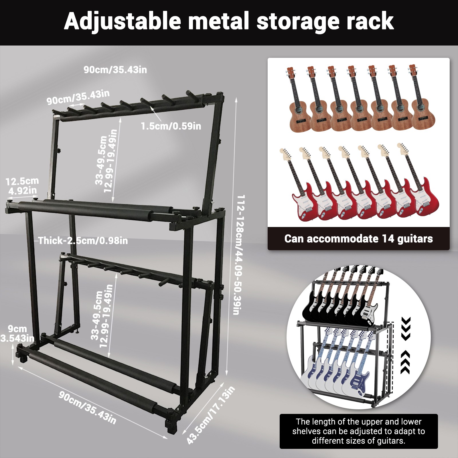 2 Tier Multi Guitar Stand 14 Holder Height Adjustable Guitars Display Rack