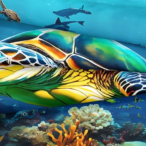 Ocean Turtle Comforter Set 4 Pcs Mediterranean Style Themed King Blue-06