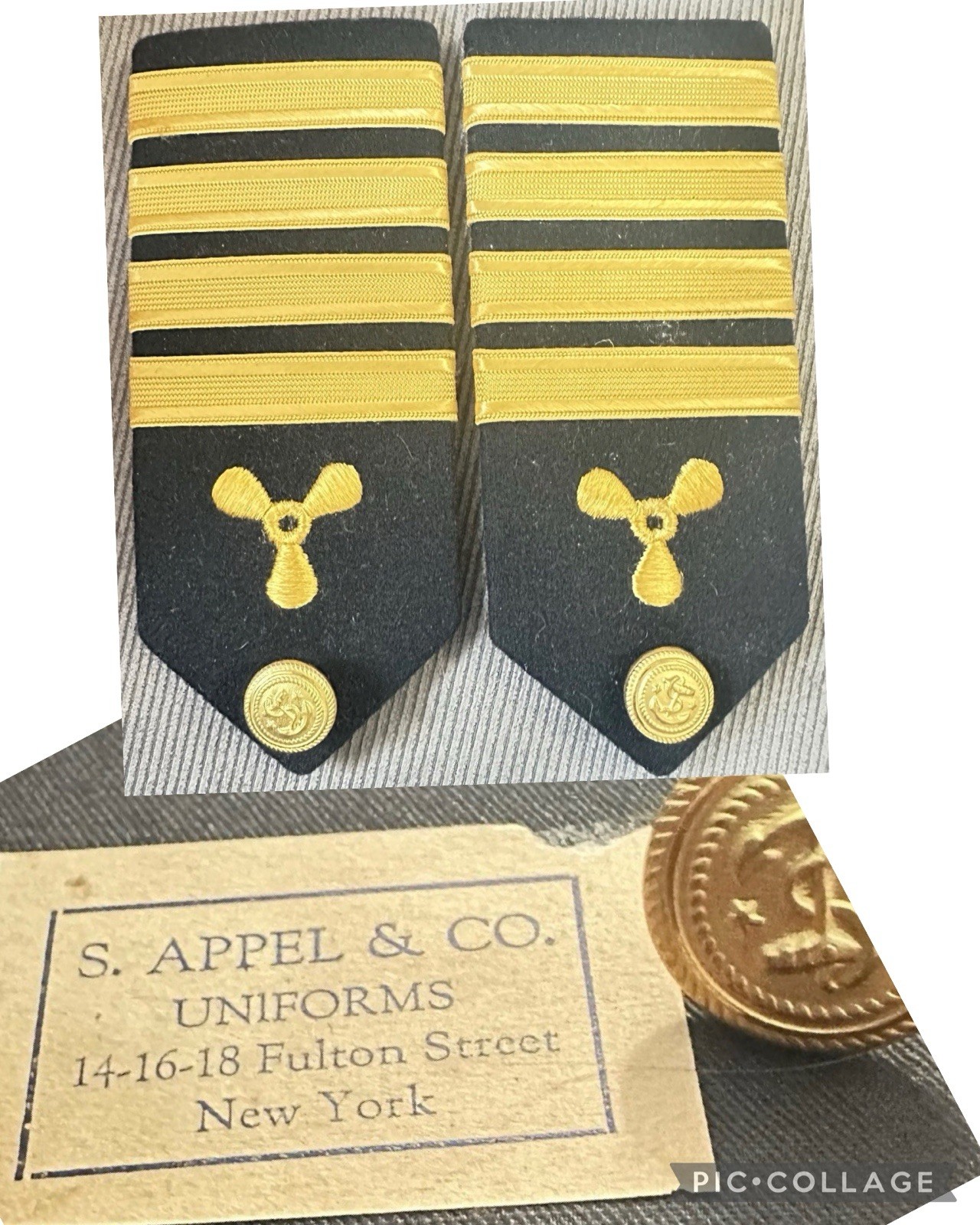 WWII Naval Uniform 4 Bar Pair Shoulder Epaulette Boards PROPELLER S. Appel & Co.