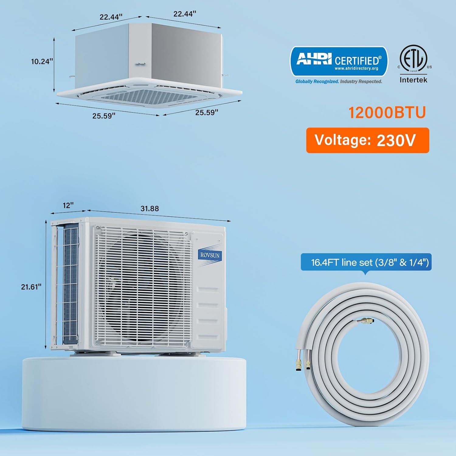 12000 BTU 24 SEER2 Ceiling Cassette Ductless Mini Split Air Conditioner w/Heat