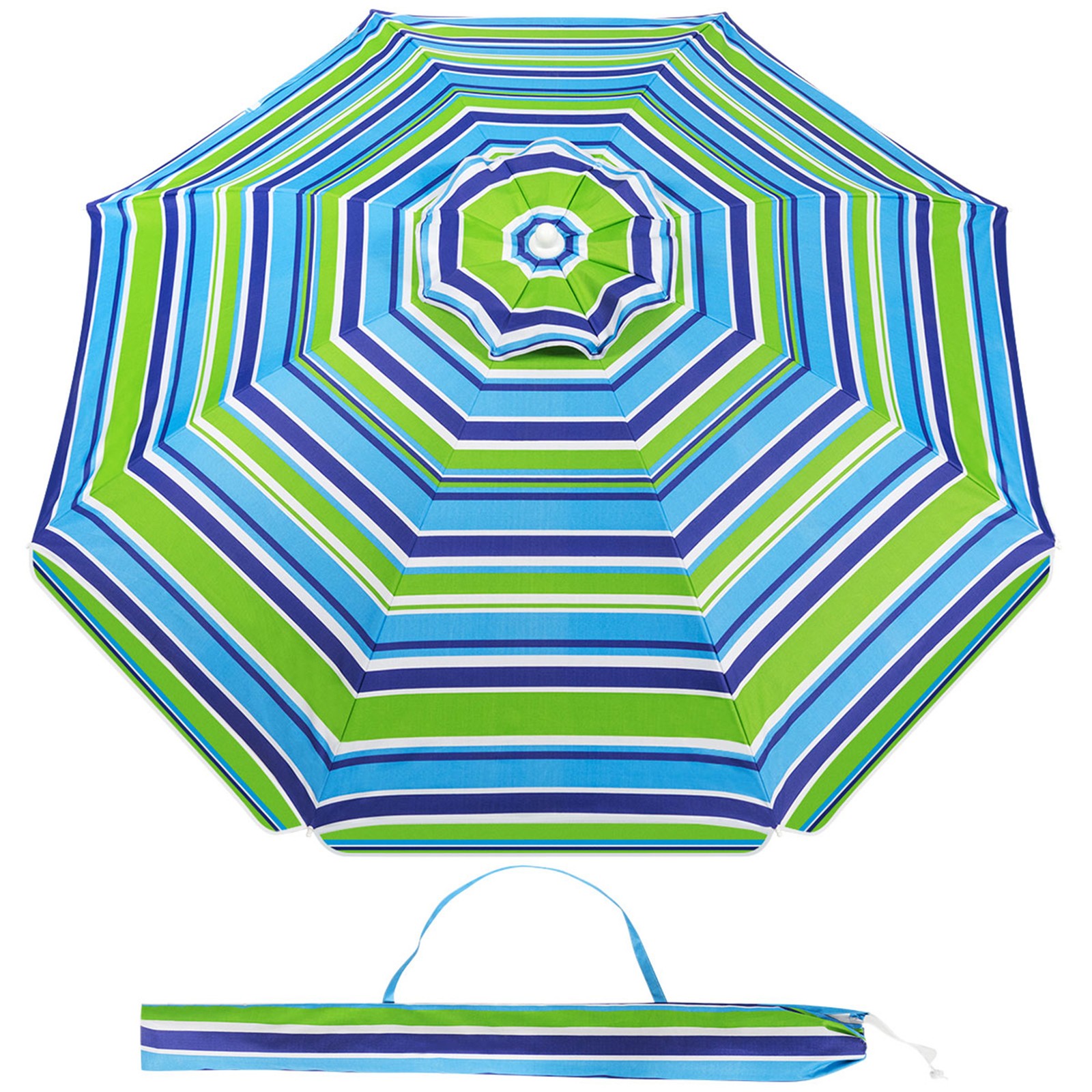 6.5Ft Beach Umbrella w/ Tilt Mechanism Sand Anchor Carrying Bag Blue + Green