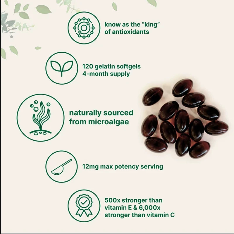 Micro Ingredients Astaxanthin 12mg, 120 softgels, tanning pills, Strength