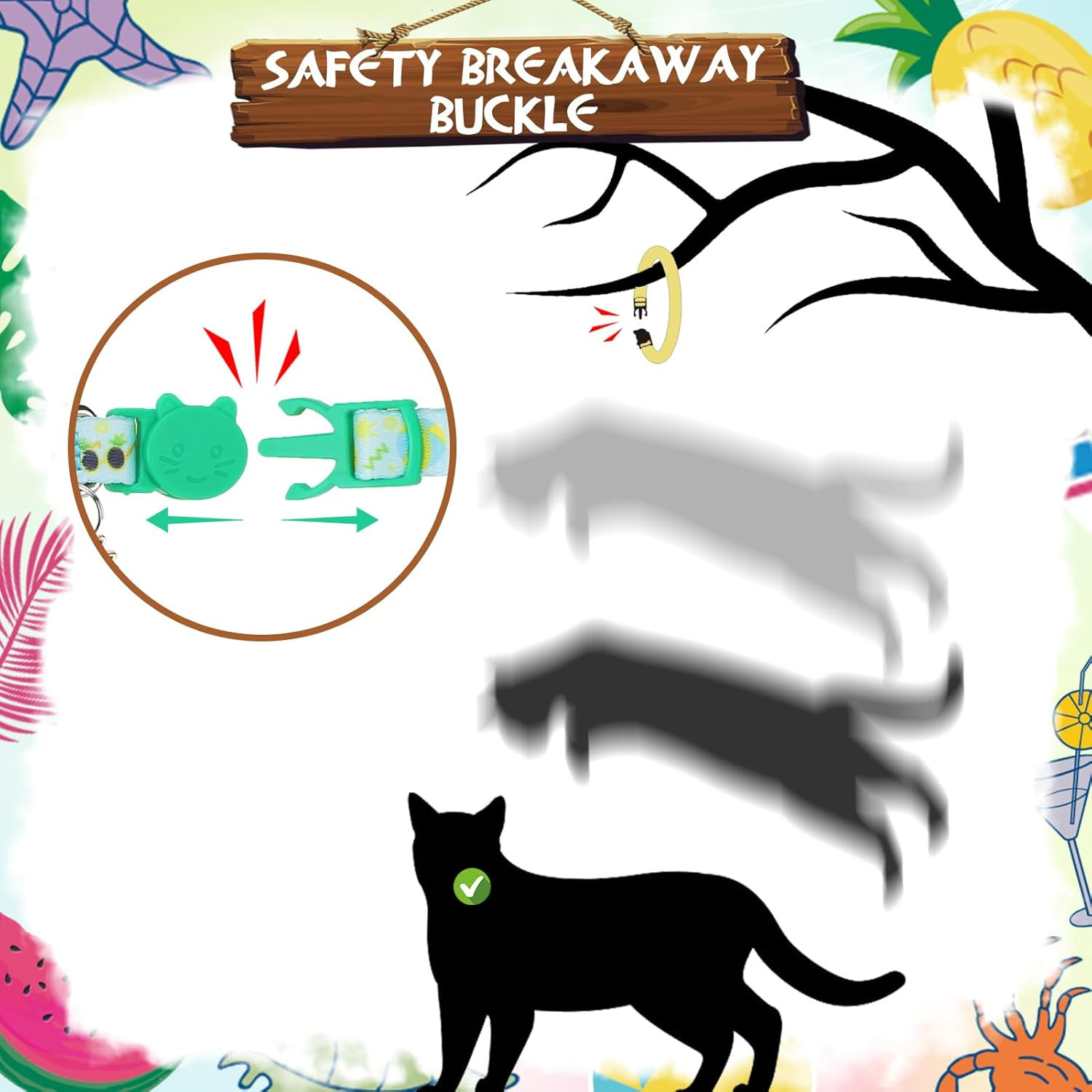 Summer Bow Tie Cat Collar with Bell - Breakaway Safety 3-Pack, Adjustable Bowtie