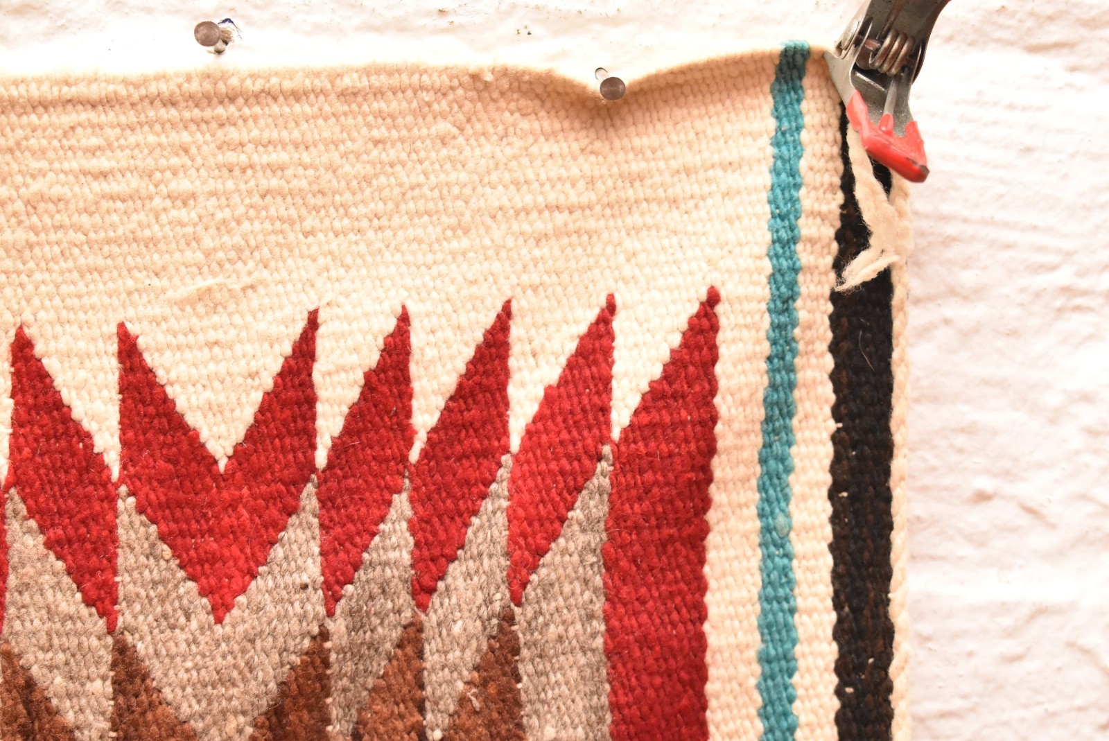 Antique Navajo Rug Textile Native American Indian Eye Dazzler Weaving 37x20 VTG