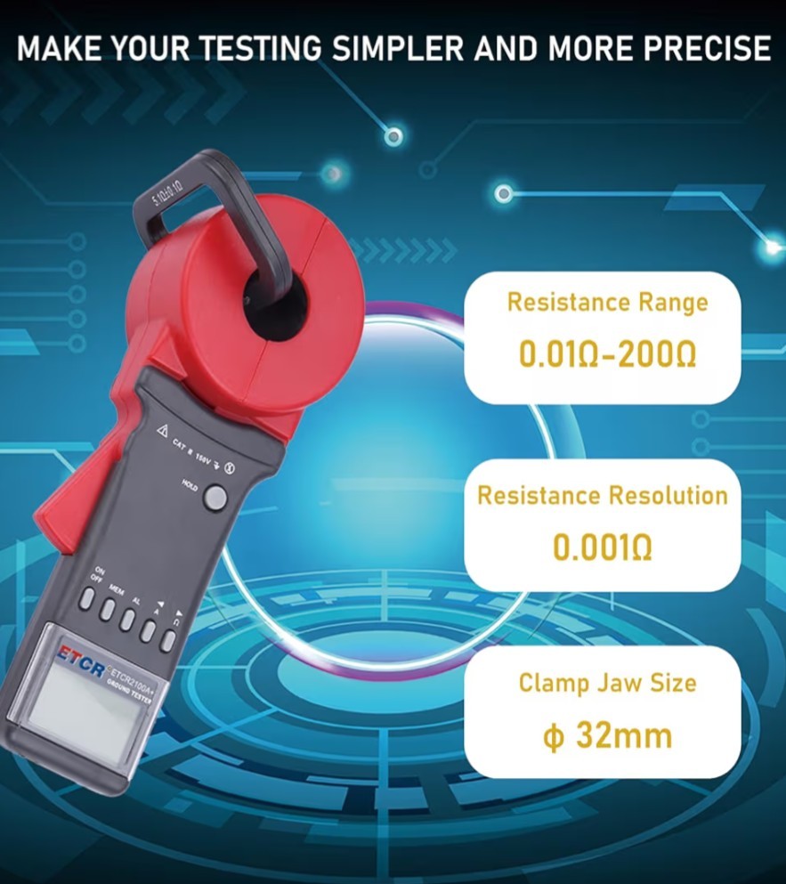 ETCR2100A+ Digital Clamp Ground Earth Resistance Meter Tester 0.01-200Ω