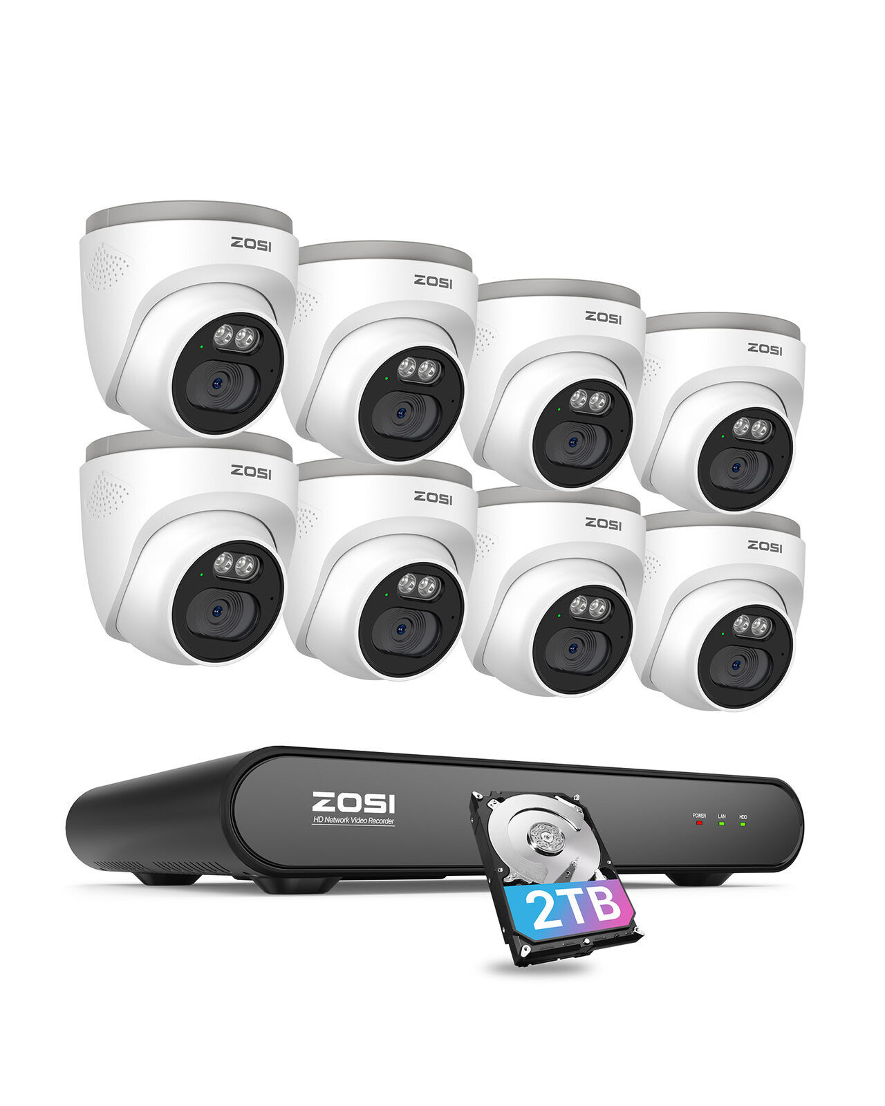 ZOSI 8CH 4MP 2.5K PoE Security Camera System Outdoor Human Detection IP66 2TB