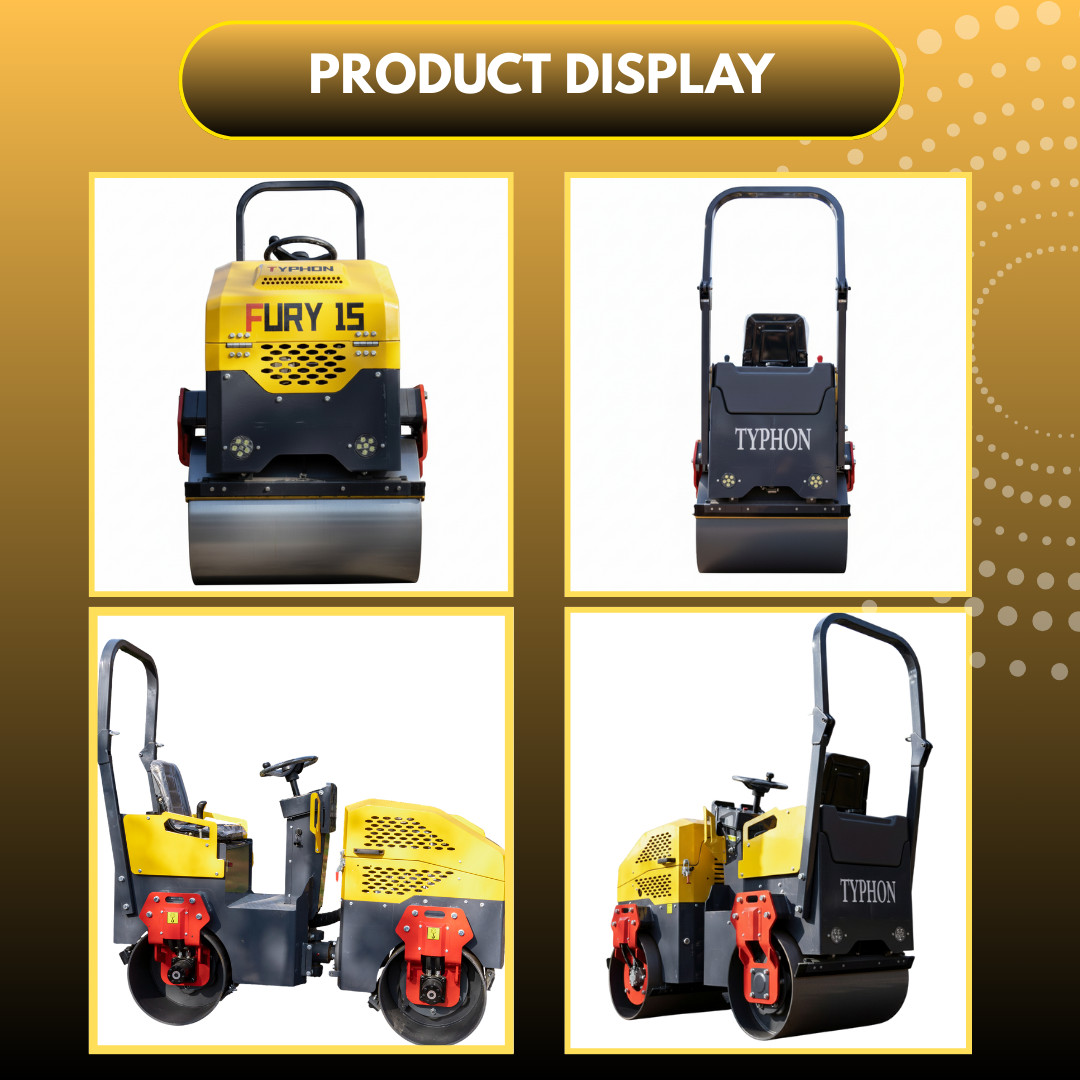 TYPHON FURY 15 Mini Road Roller 1.5Ton 13.5 hp B&S Gas Engine Hydraulic Steering