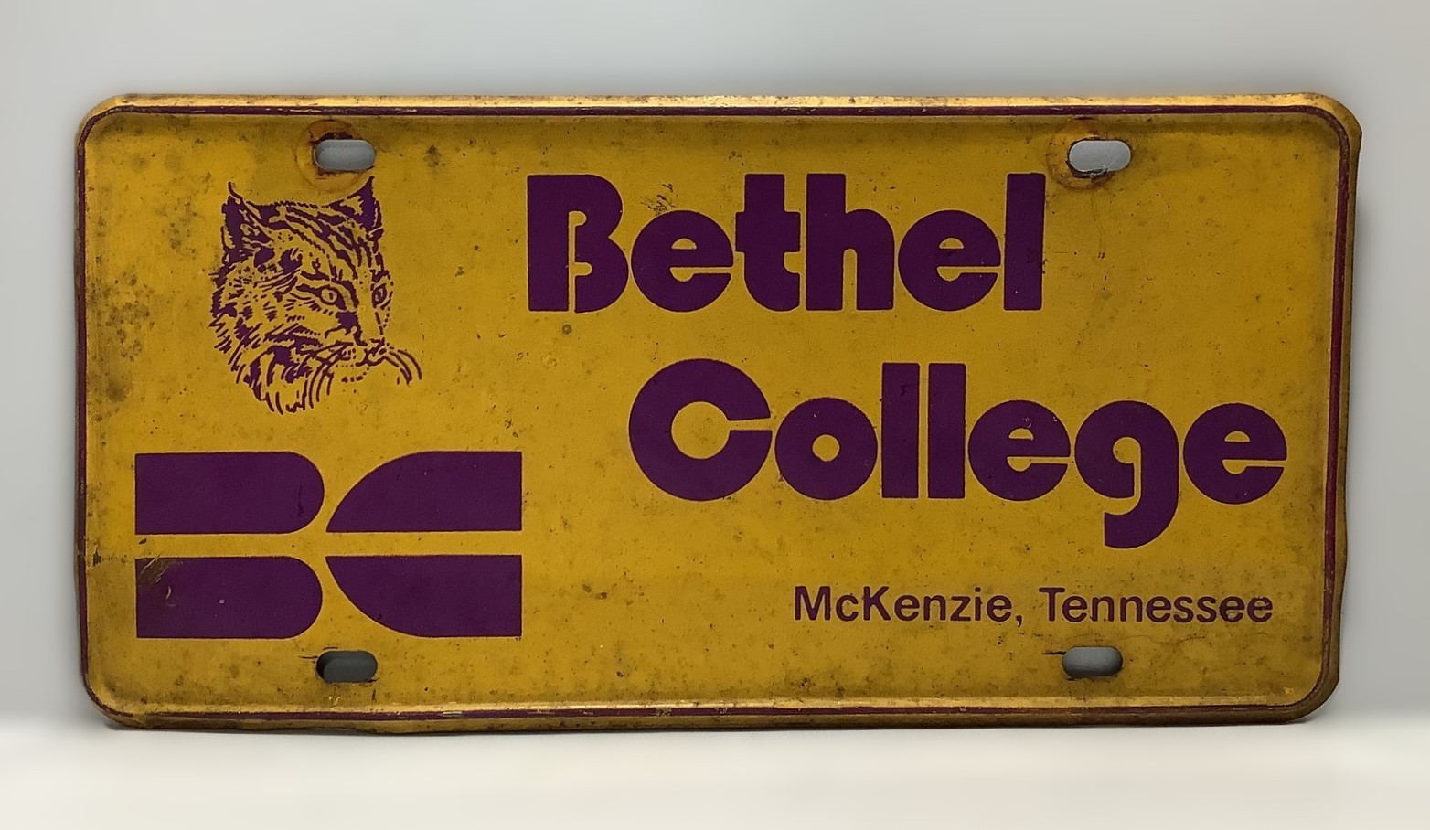 Vintage Bethel College McKenzie Tennessee Metal License Plate Tag