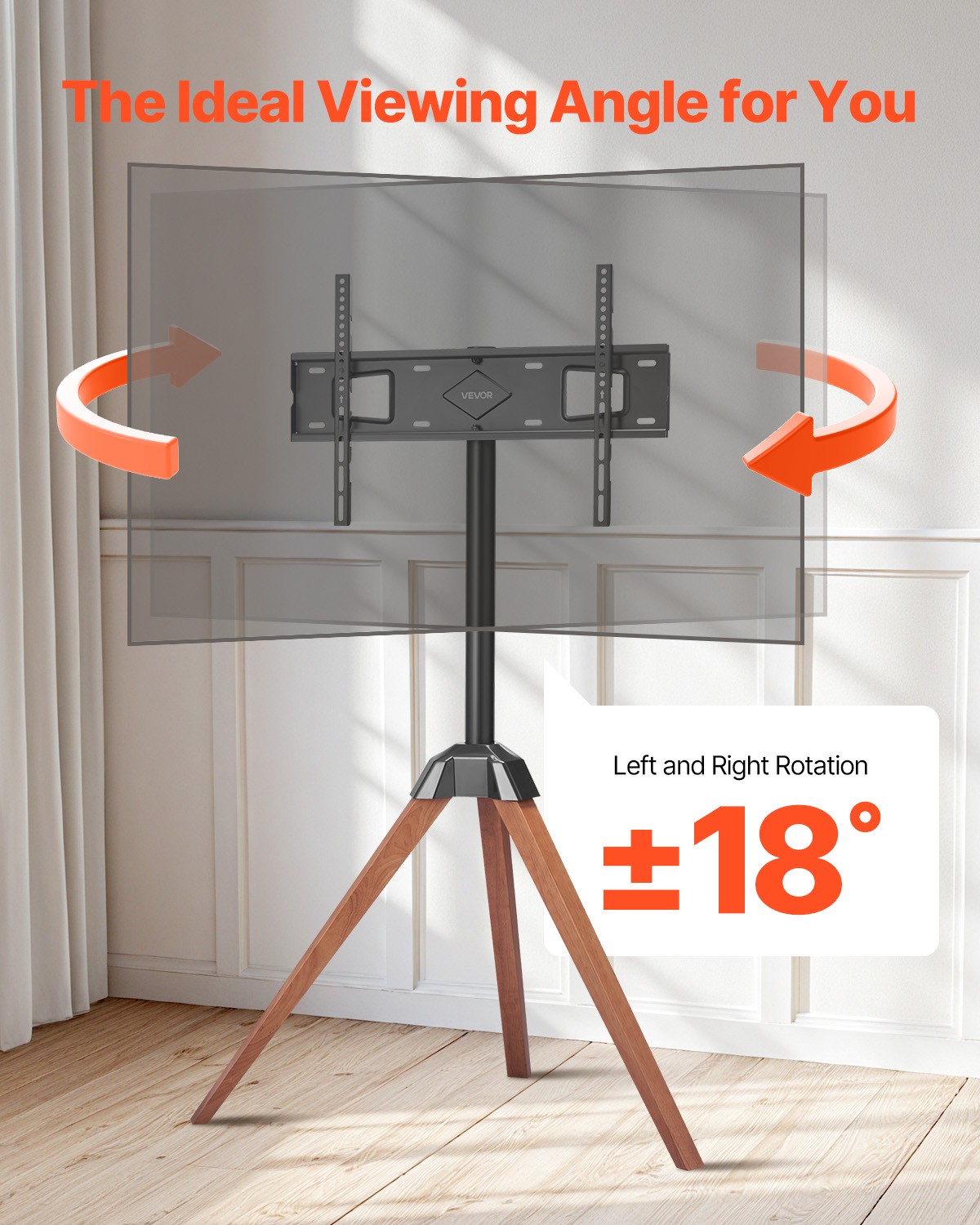 Tripod Easel TV Stand Wood Legs Holds up to 99 lbs for 40-65 Inch Screens