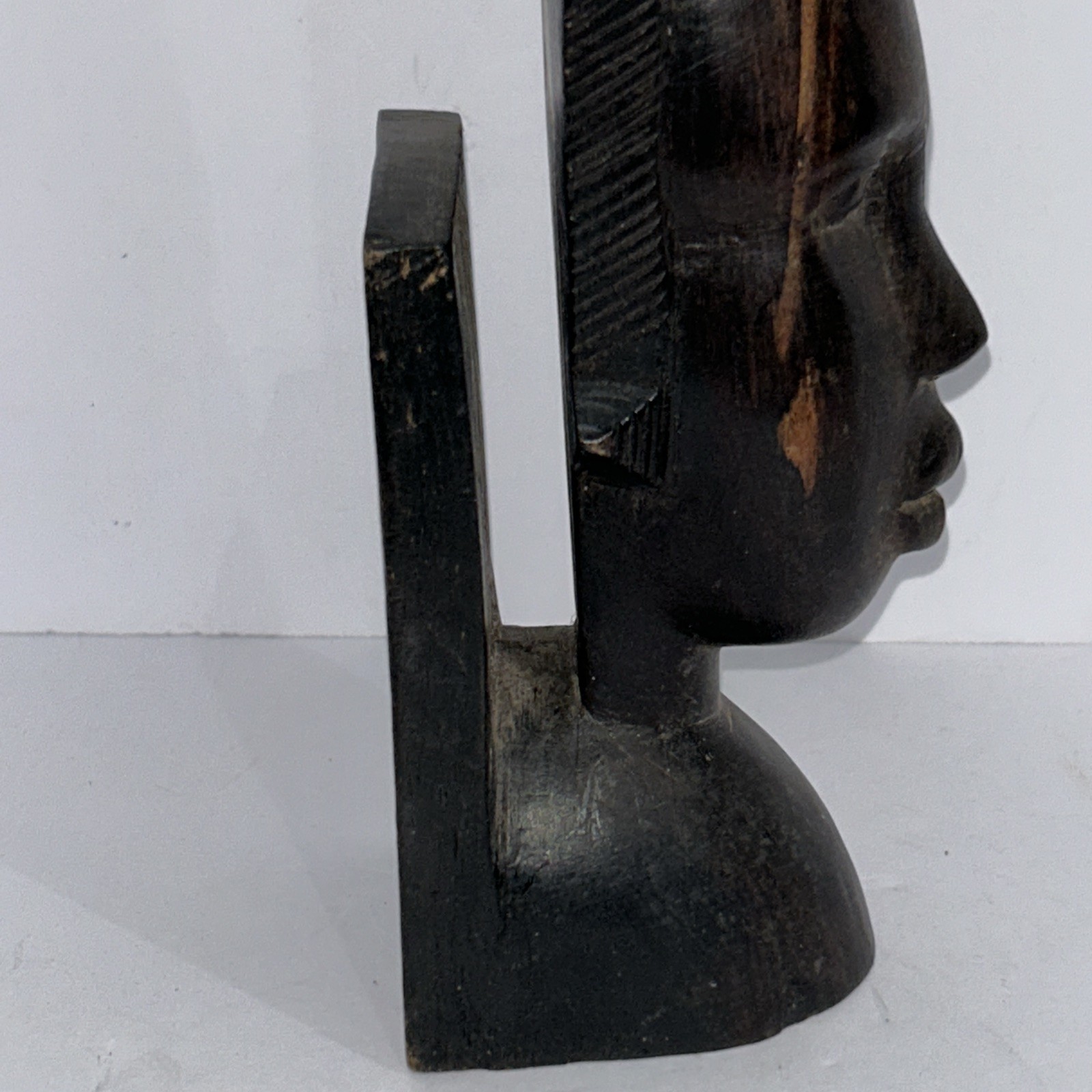 Vintage African Wooden Hand-Carved Tribal Sculpture Statue Bust Bookend Decor
