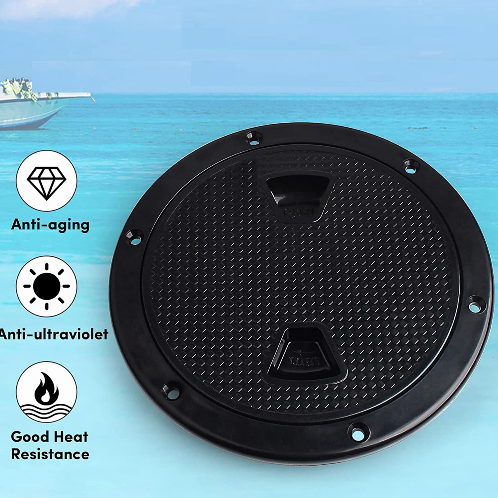 4-Inch Black Round Boat Hatch with Detachable Cover Marine Deck