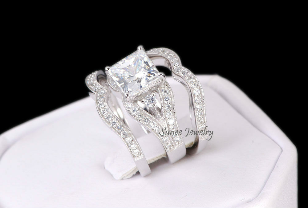 His and Hers Simulated Princess Cut 925 Wedding Rings Engagement Rings