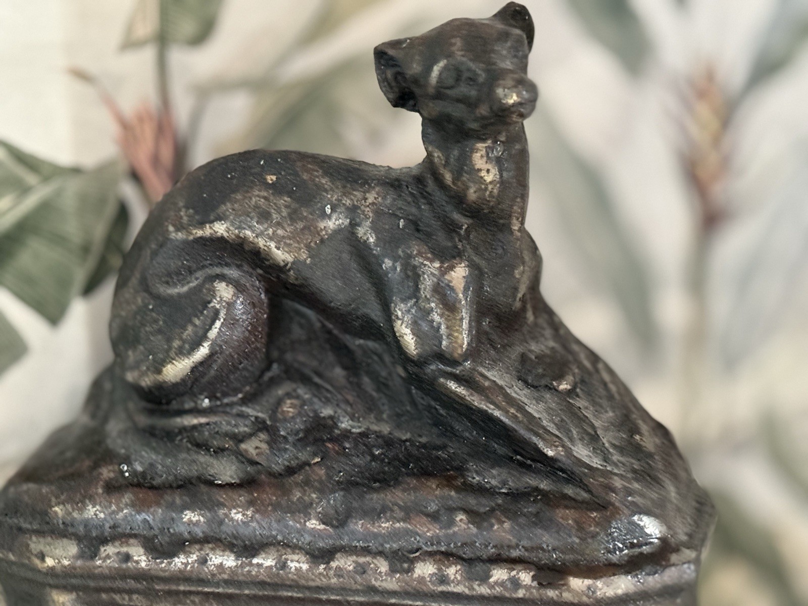 Antique French Victorian Bronze Greyhound Dog Fireplace Mantel Ornament c1900