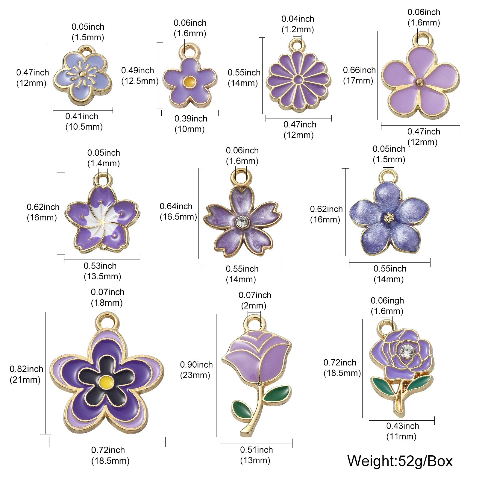 40x Flower Pendants Hang Dangle Charms Purple Alloy Enamel DIY Jewelry Necklaces