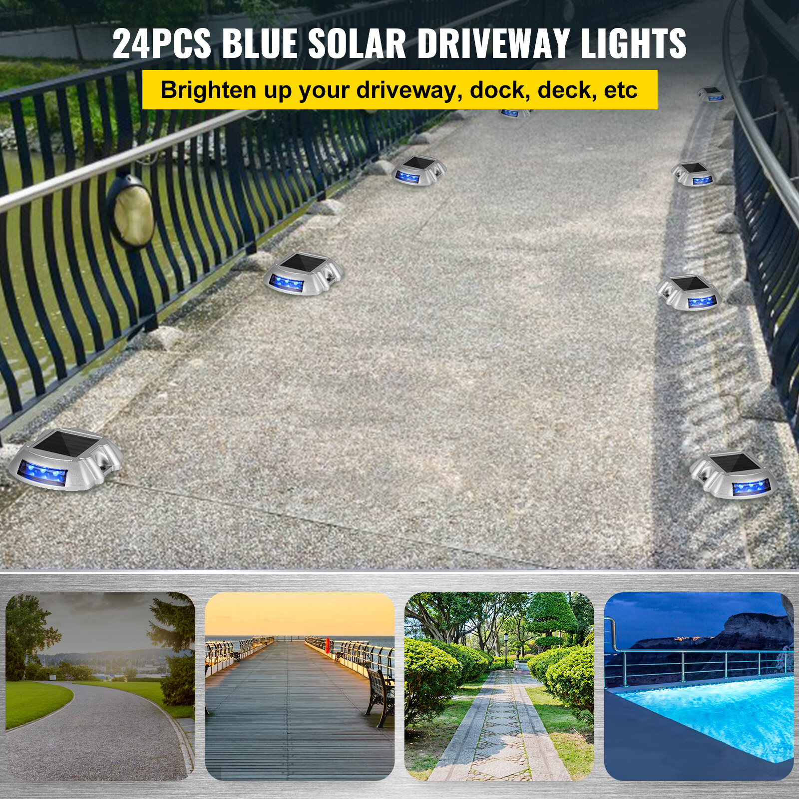 Driveway Lights, Solar Driveway Lights 24-Pack, Dock lights with Switch, in Blue