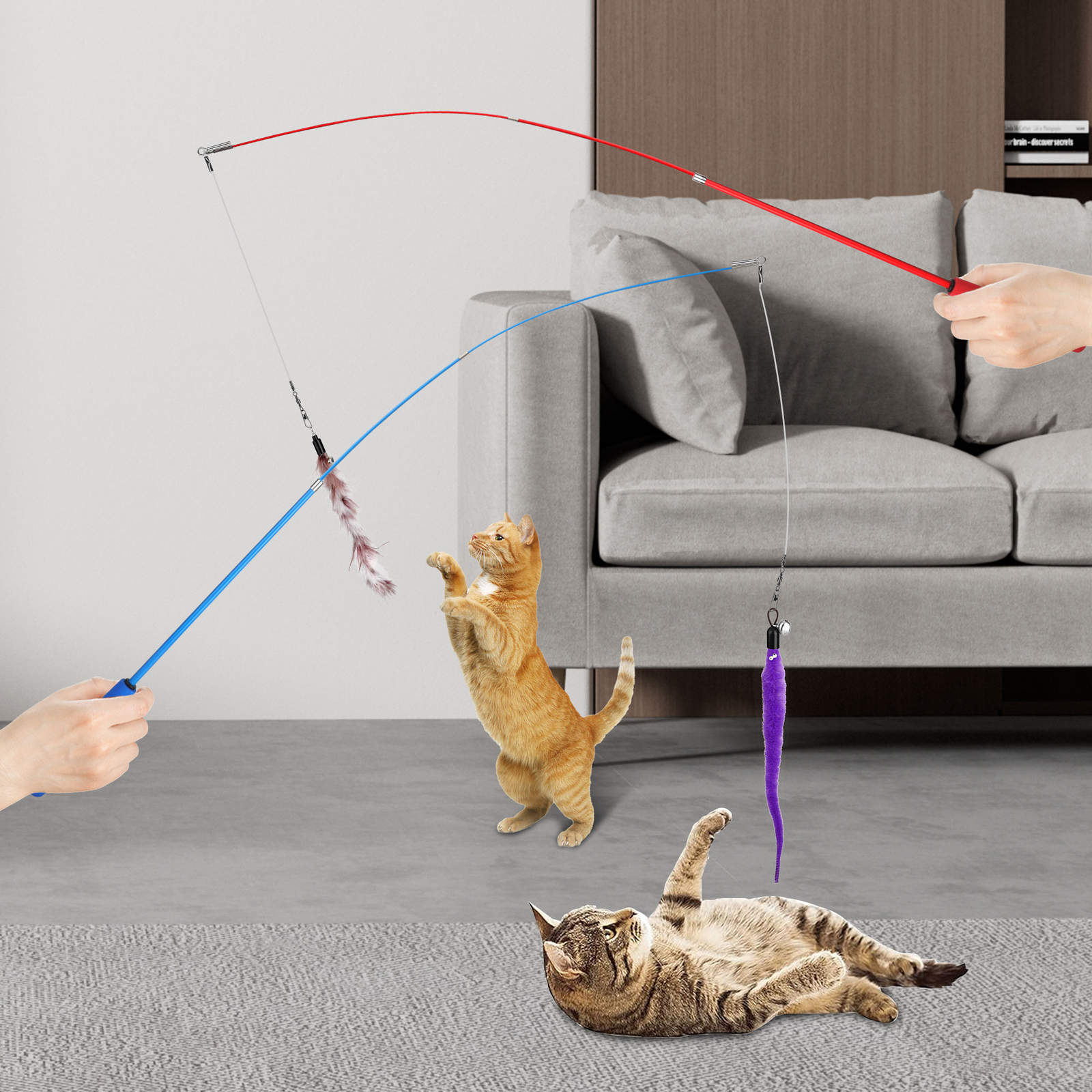 12Pcs Retractable Cat Interactive Toy Feather Kitten Teaser Indoor Play Toy Gift