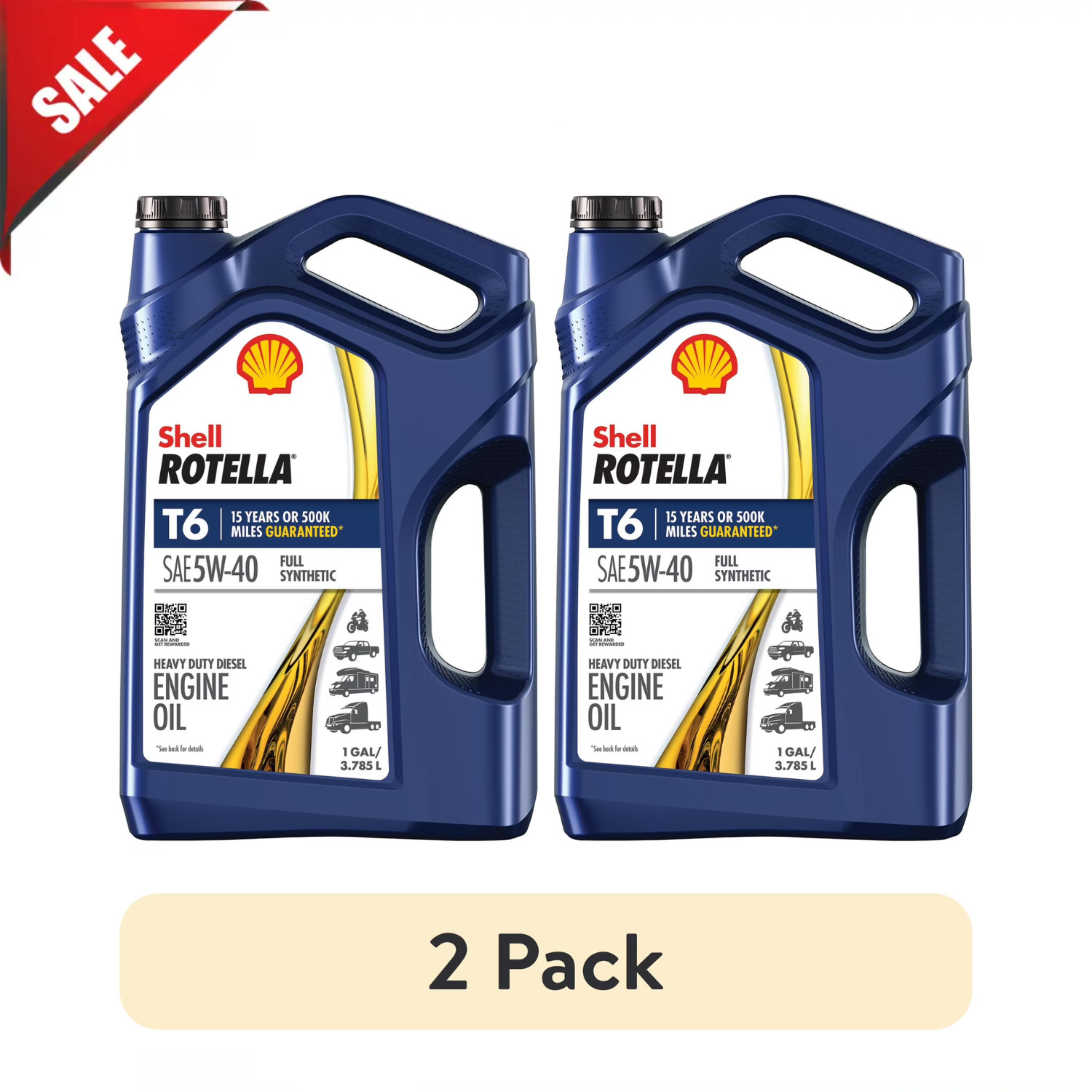 (2 pack) Shell Rotella T6 Full Synthetic 5W-40 Diesel Engine Oil, 1 Gallon