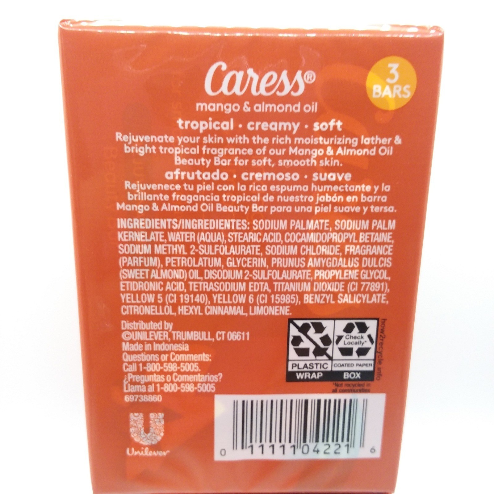 Caress Mango & Almond Oil Rejuvenating Beauty Bar Soap 2 Packs/3 Bars = 6 total