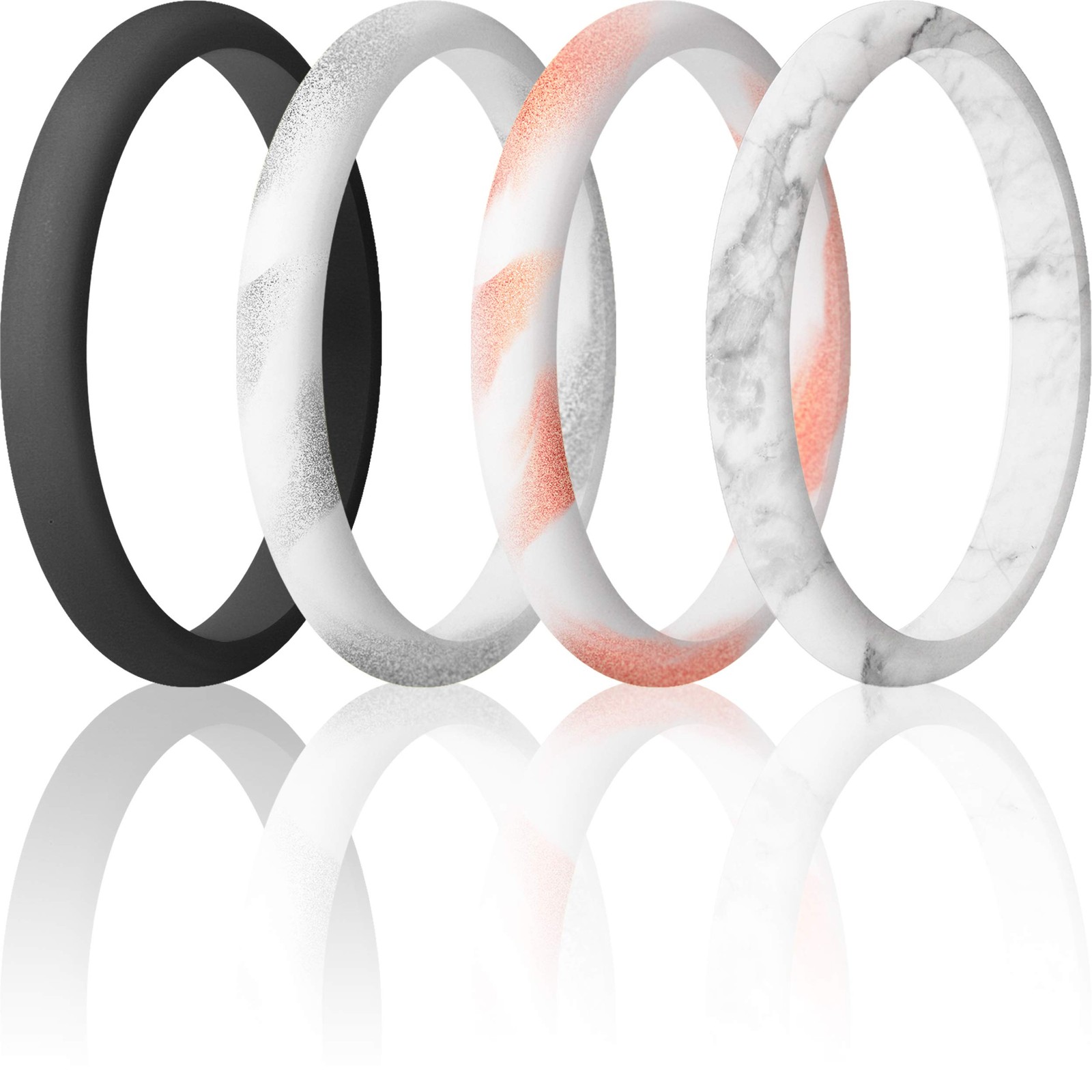 ThunderFit Women's Stackable Silicone Wedding Rings, Thin Rubber Bands 2.5mm