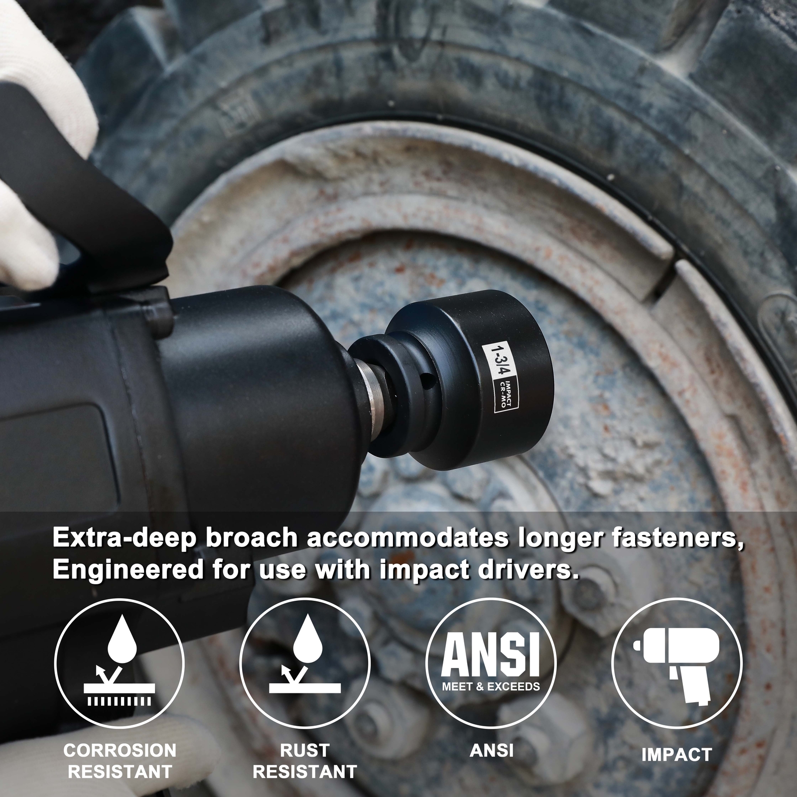 16PCS 1/2" Drive Shallow Spindle Axle Nut Impact Socket Set 6-Point Large CR-MO