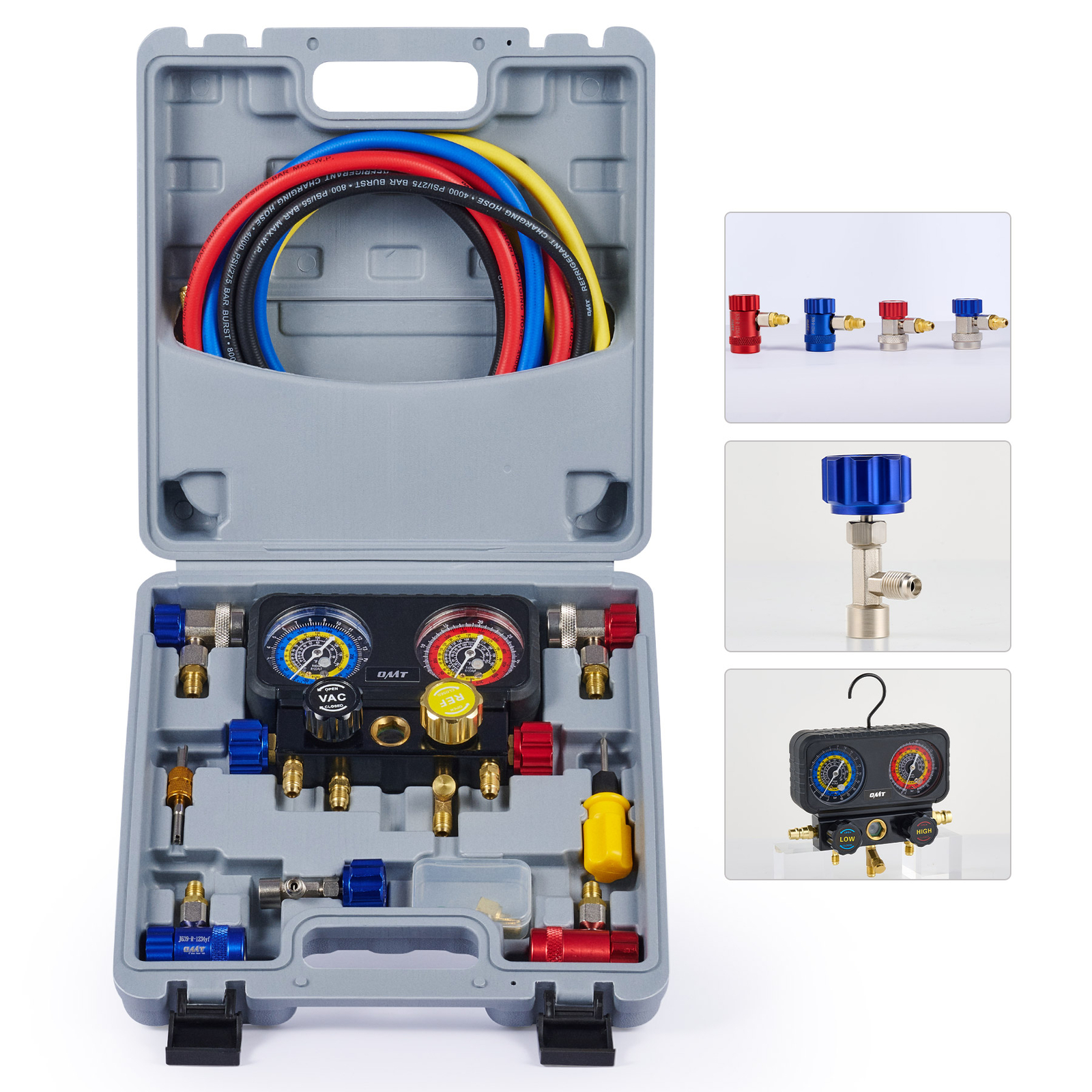 OMT 4 Way Diagnostic Manifold Gauge Set for R1234yf Refrigerant Freon Charging