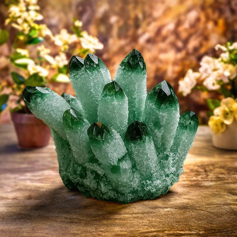 2025Rare Large Raw Green Ghost Crystal Cluster Natural Rough Geode Reiki Quartz