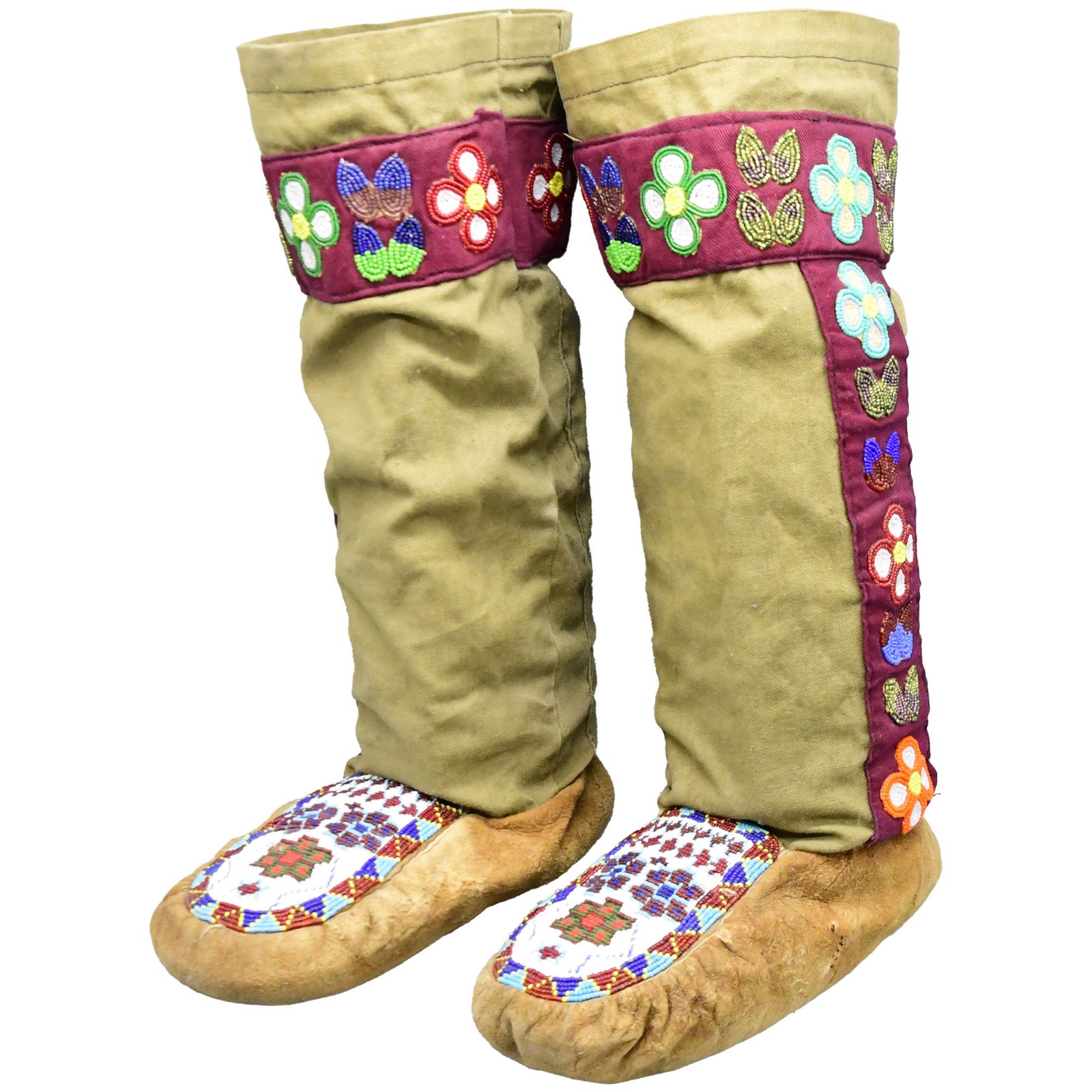 Cree Hightops Beautifully Beaded on Moosehide/ Canvis Tops