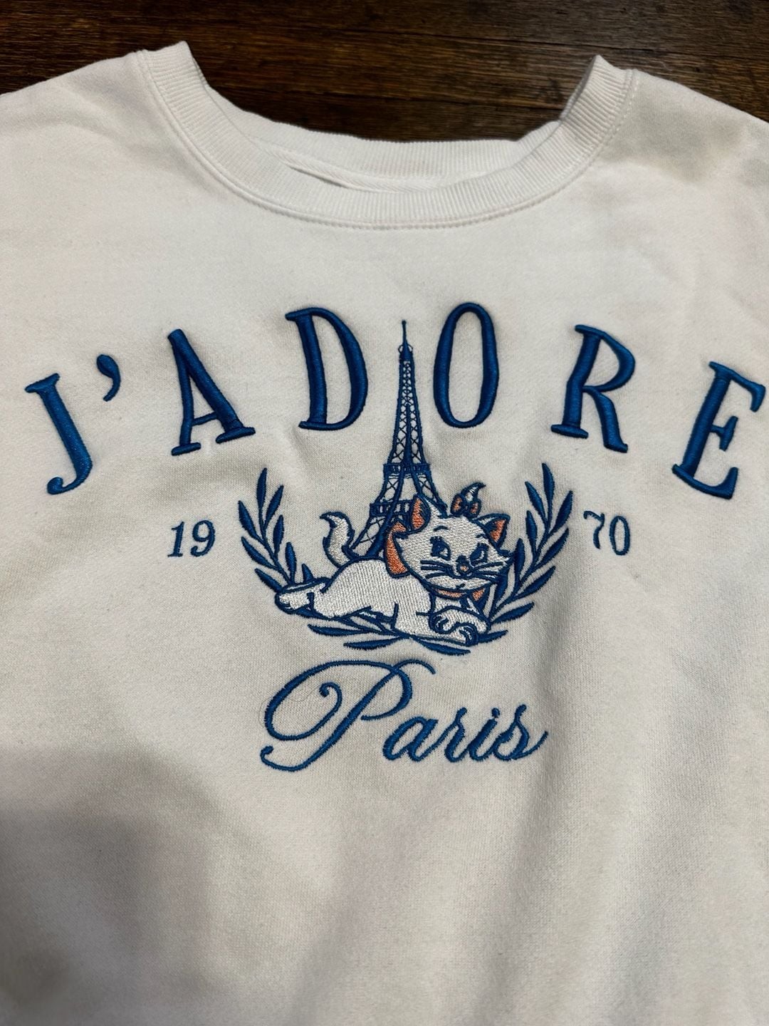 Disney Aristocats Marie J'Adore Paris 1970 Cropped Embroidered Sweatshirt