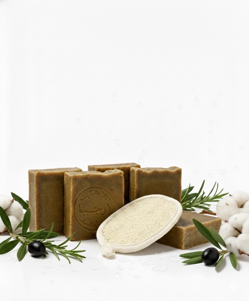Alepo Soap Handmade Natural Ancient Olive & Laurel Oil Body Loofah 4 Bars Vegan