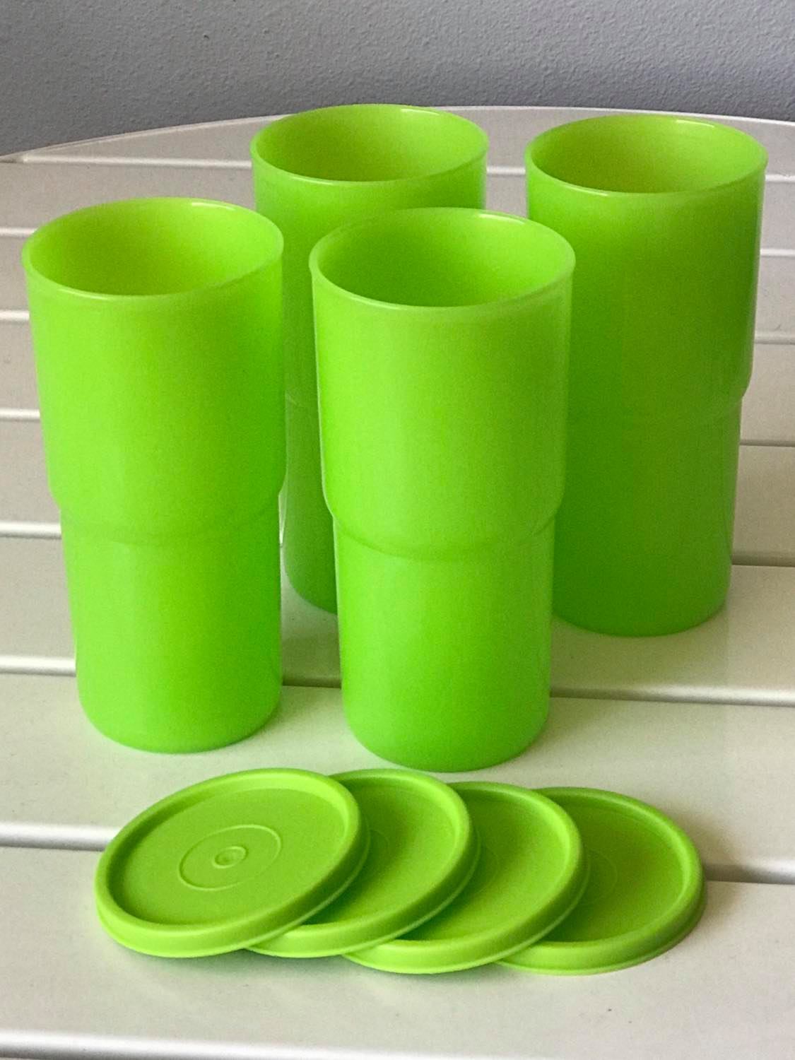 New Tupperware Large 18-oz Tabletop Stacking Tumbler Cups (4) Kiwi Green w/seals