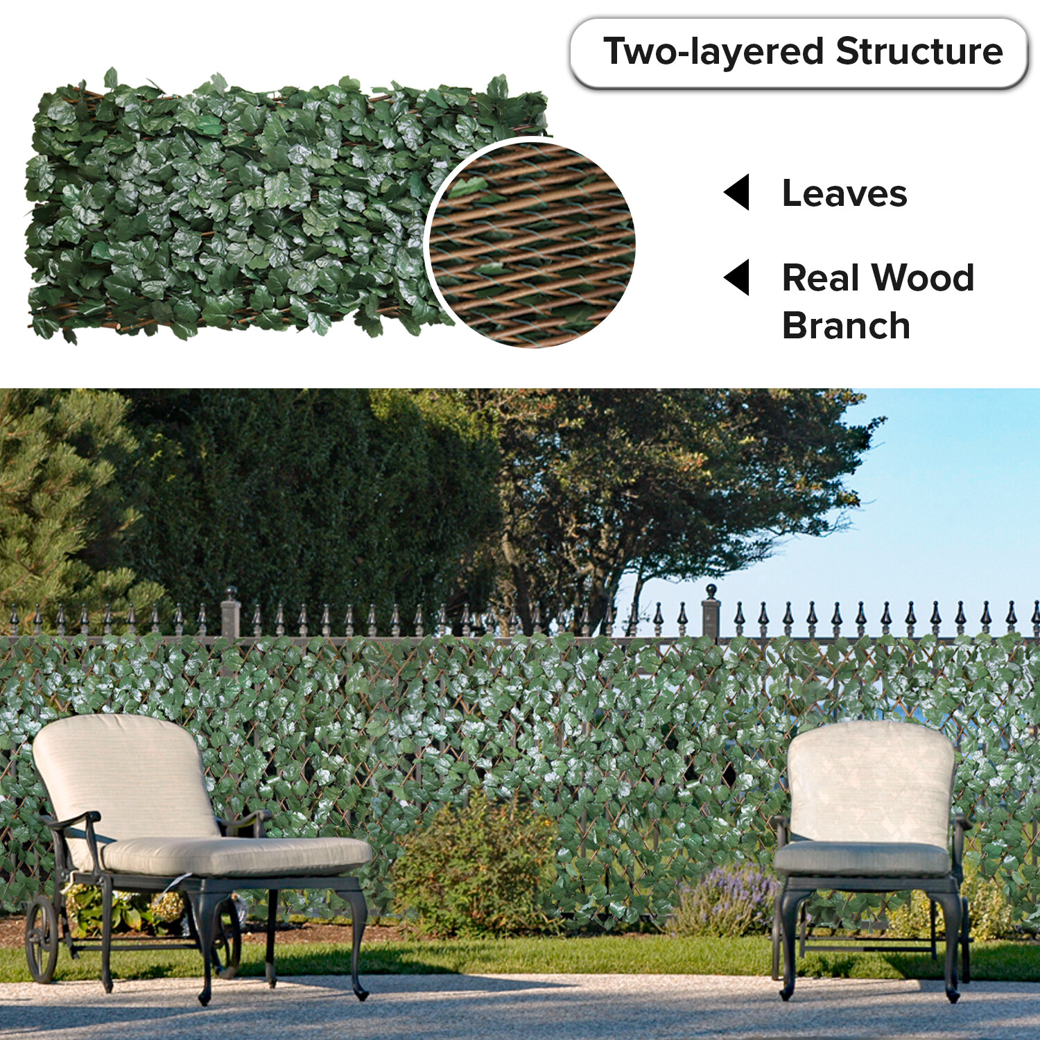 Expandable Artificial Faux Maple Leaf Home Decor Privacy Fence Wood Panel Screen