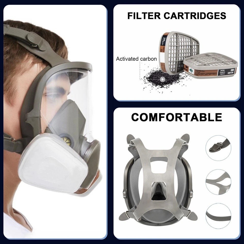 Full Face Gas Mask Painting Spraying Respirator w/Filters for 6800 Facepiece US