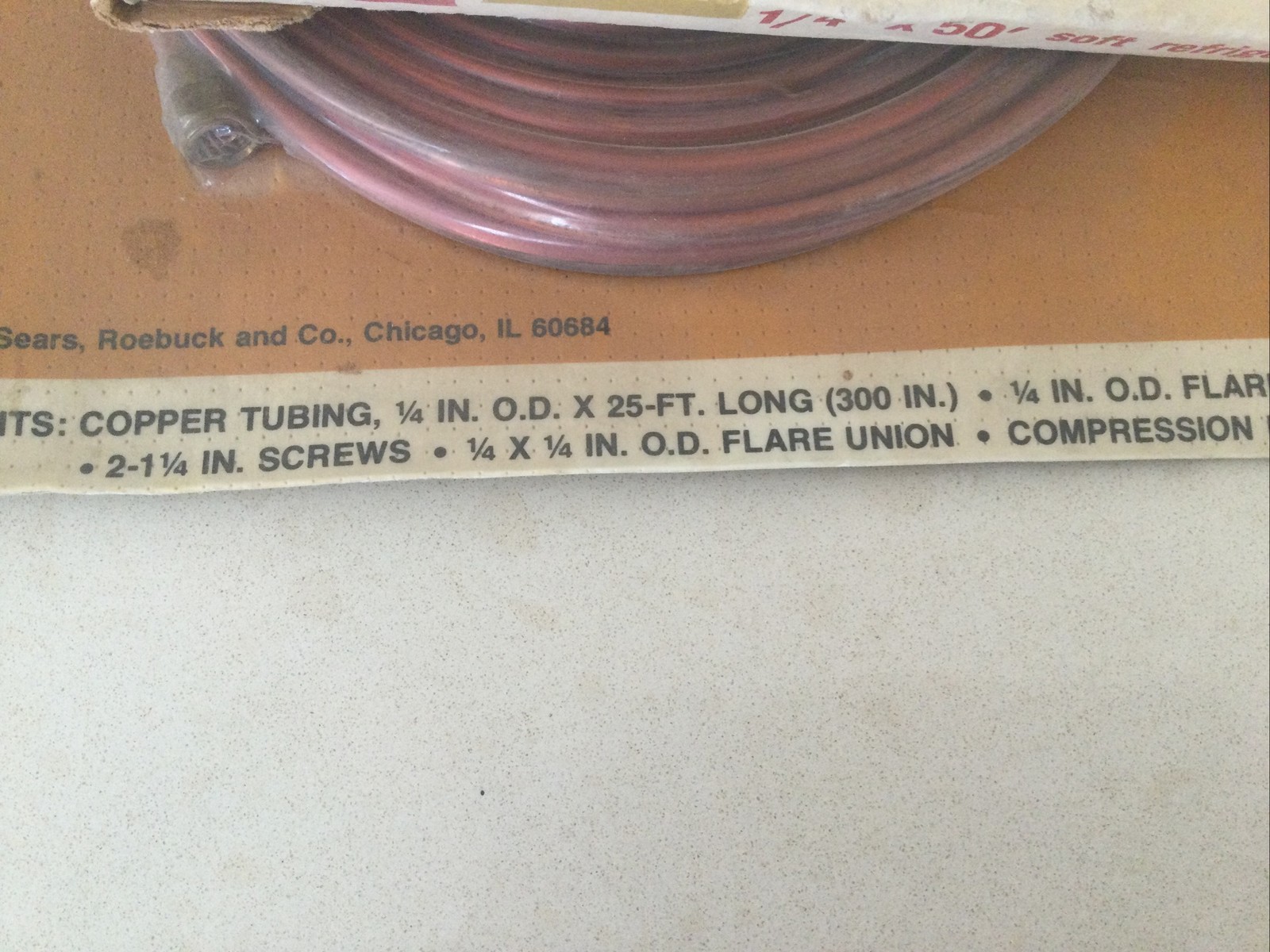 Copper Tubing 1/4”X 50’. Refrigeration