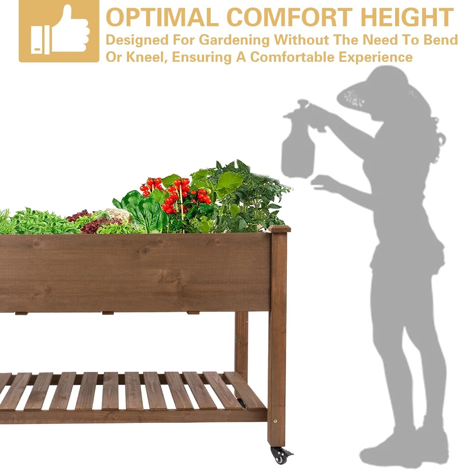 PetsCosset Raised Garden Bed Mobile Raised Wooden Box with Lockable Wheels