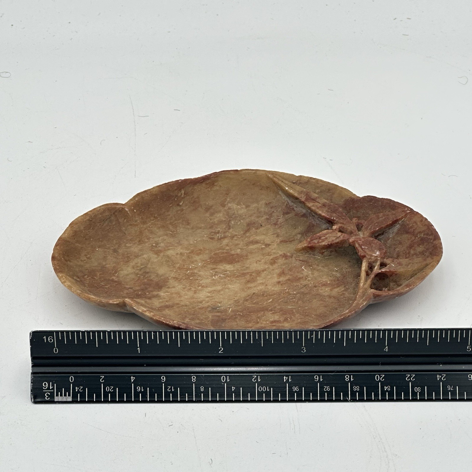 Carved Soap Stone Ashtray Floral Design 5" Long VTG