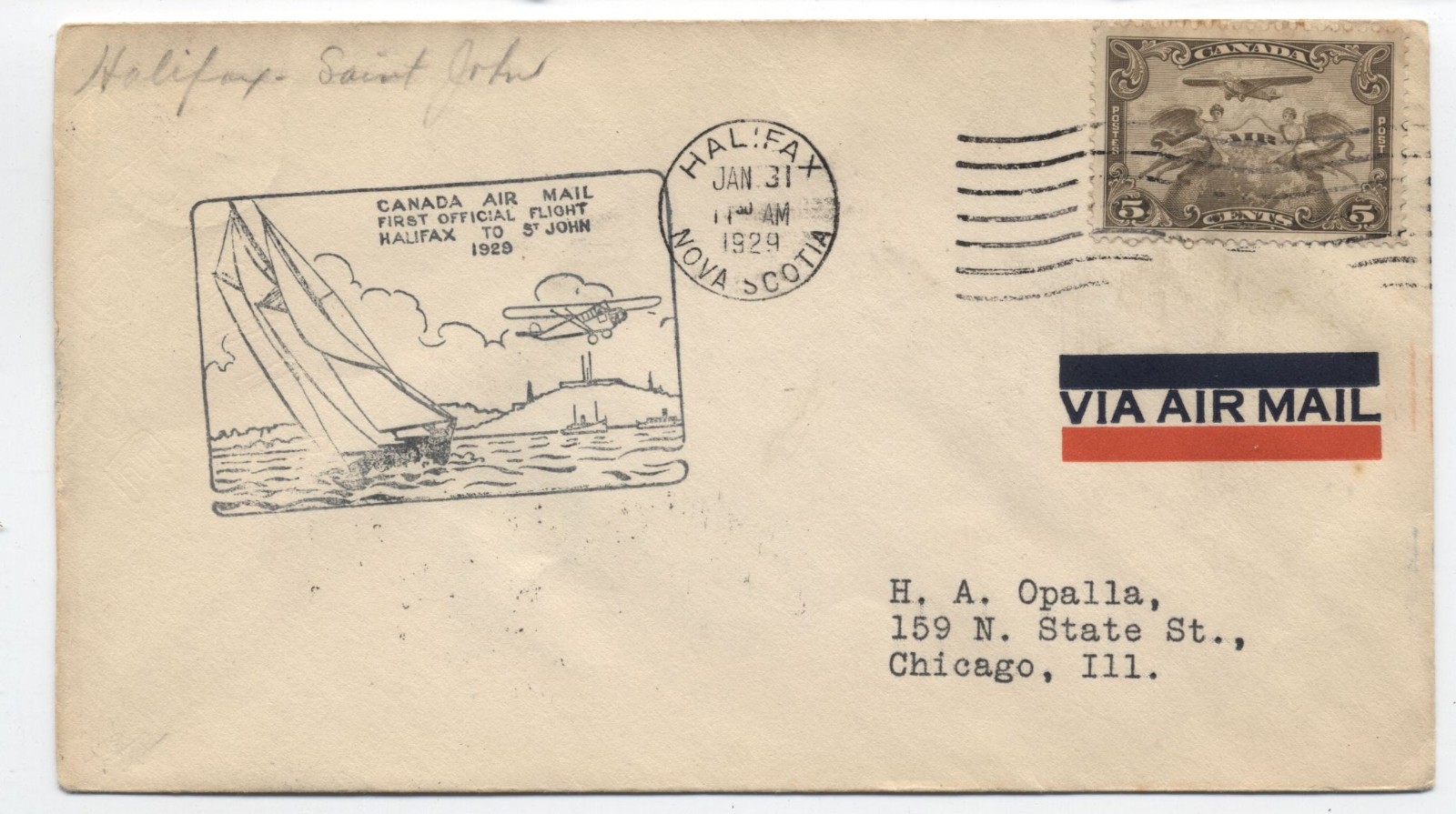 1929 Canada airmail flight cover Halifax [g.1121]