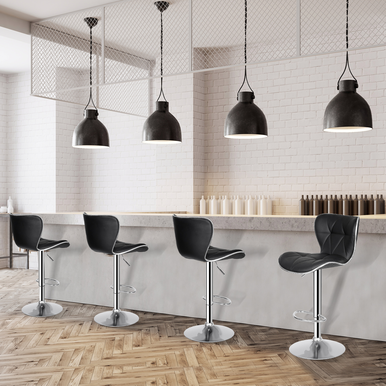 Set of 4 Shell Back Bar Stools Adjustable Swivel PU Leather Stool with Back