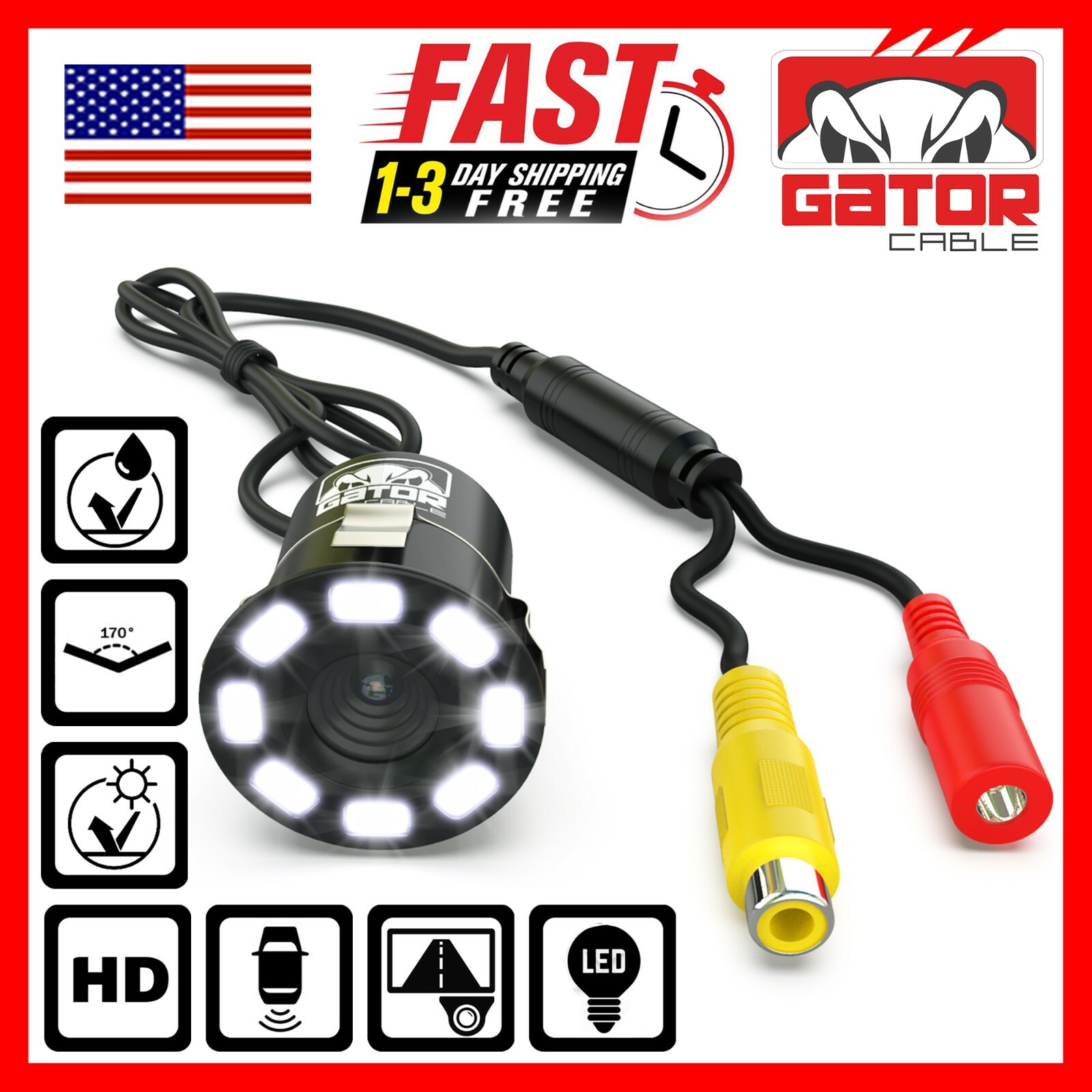 Car Rear View Backup Reverse Camera 170° CMOS 8 LED HD Night Vision Waterproof