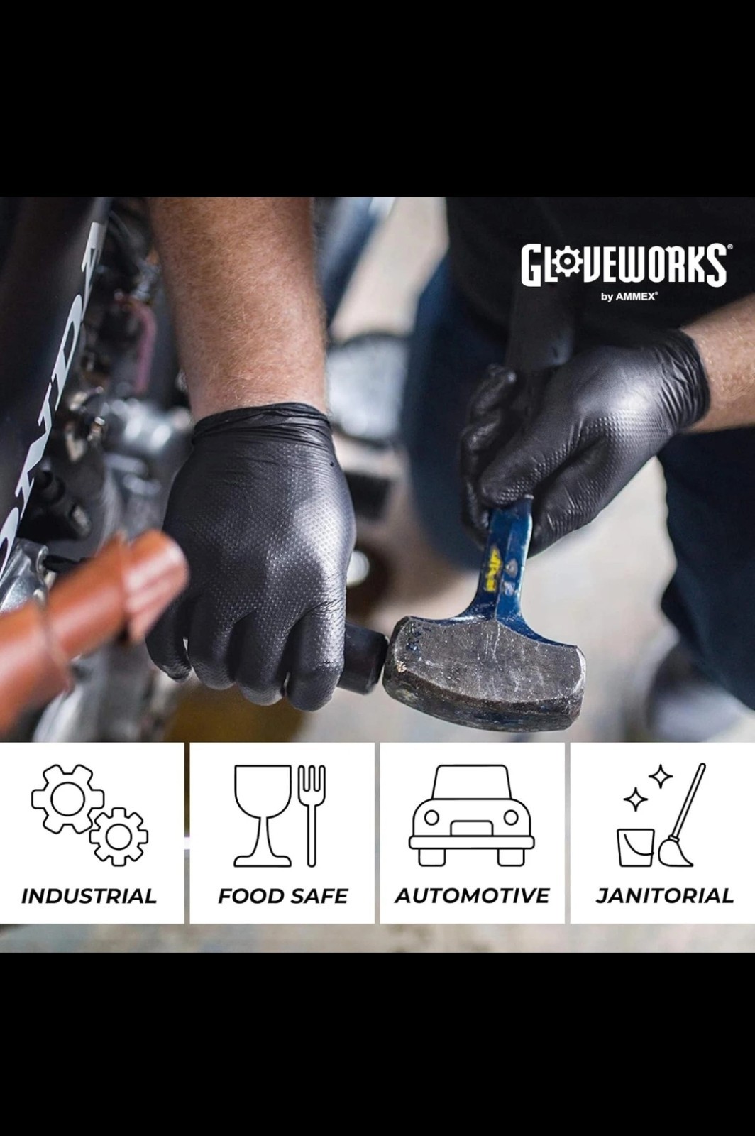 GLOVEWORKS Black Nitrile Gloves - 6 mil Disposable, Large (Pack of 100) Mechanic