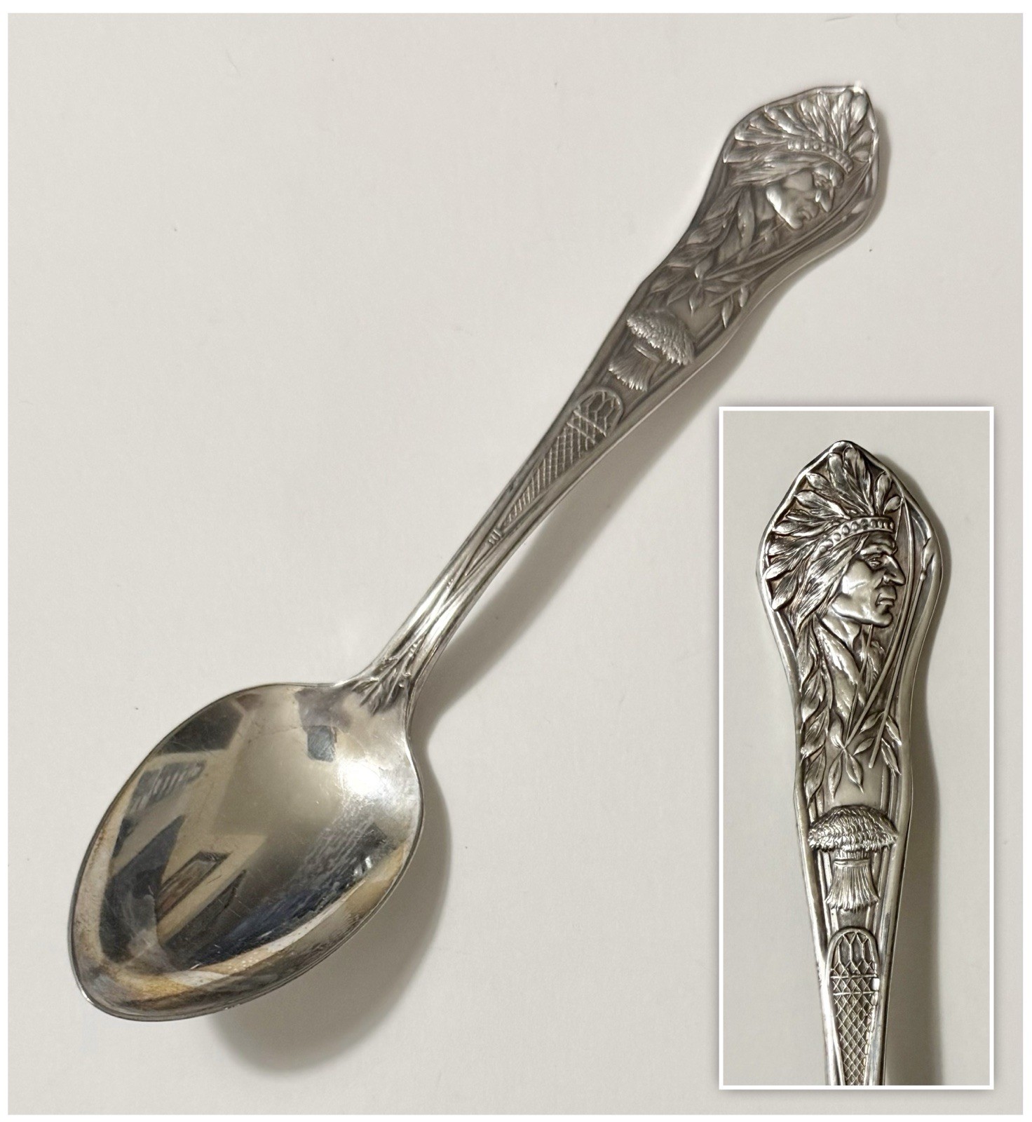 Antique Unity Silver Co OLD SLEEPY EYE Native American Chief Souvenir Spoon